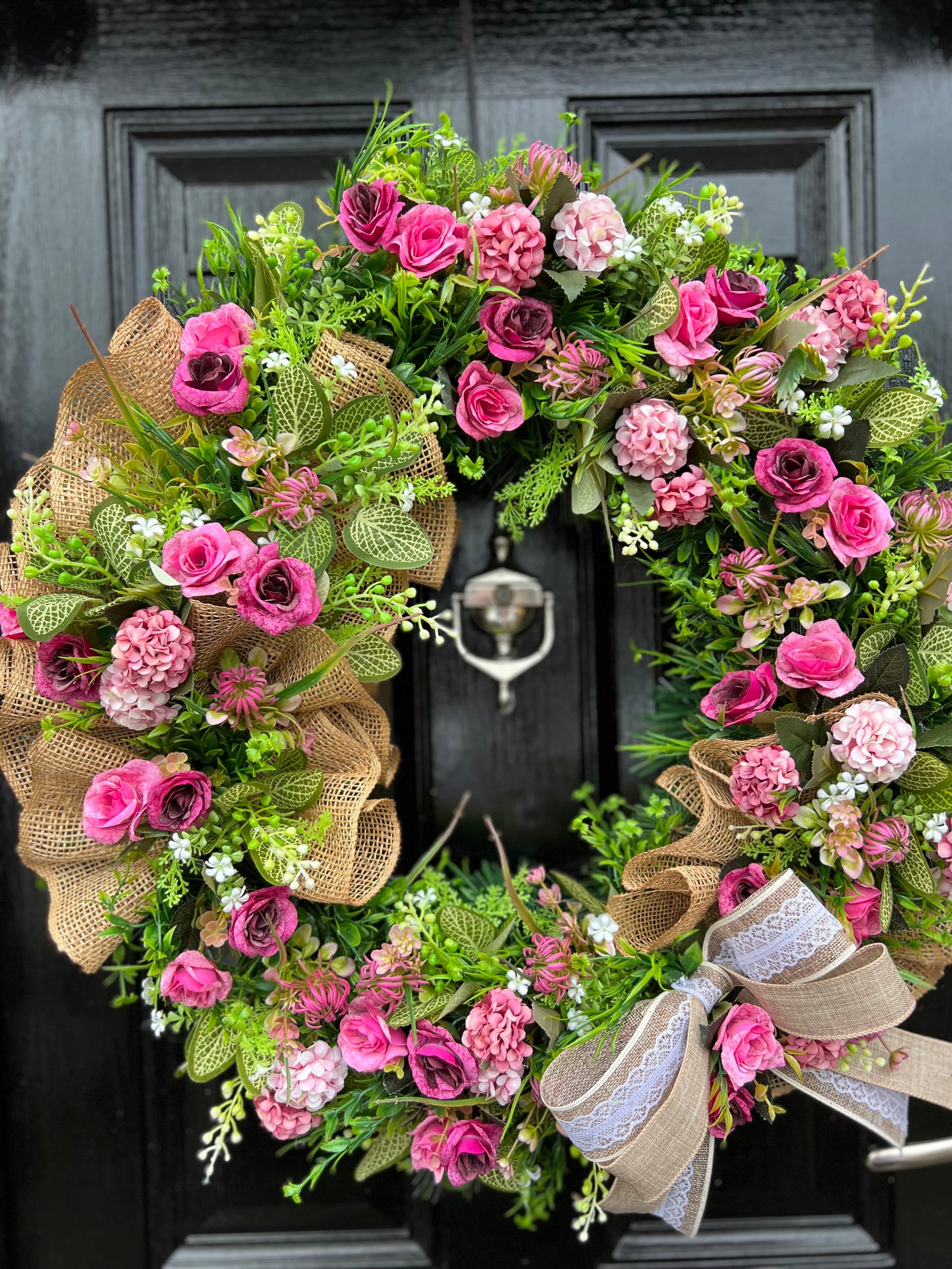 65cm VINTAGE PINKS RUSTIC MESH DELUXE MIXED FOLIAGE ANY SEASON WREATH