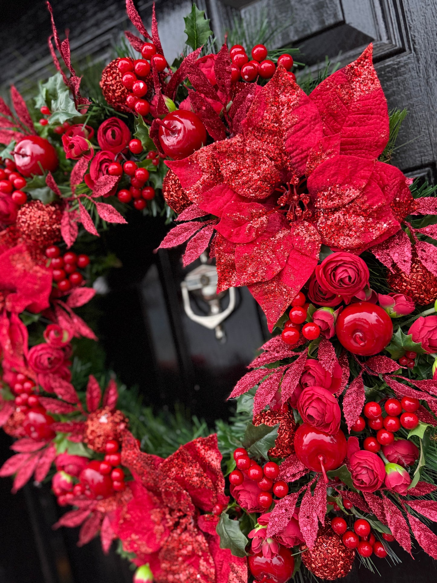65cm DELUXE RED BERRY GIANT GLITTER POINSETTIA WREATH