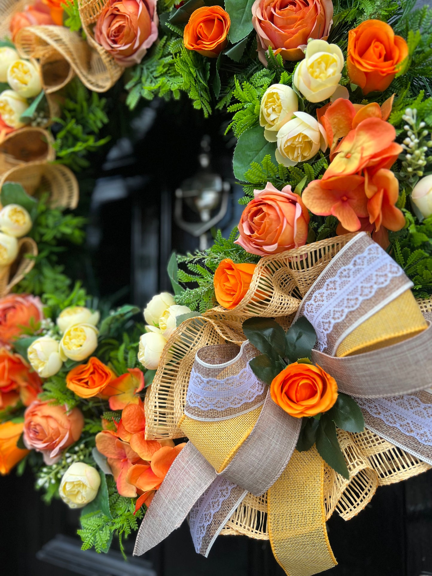 65cm DELUXE VINTAGE ORANGE/LEMON RUSTIC MESH MIXED FOLIAGE ANY SEASON WREATH