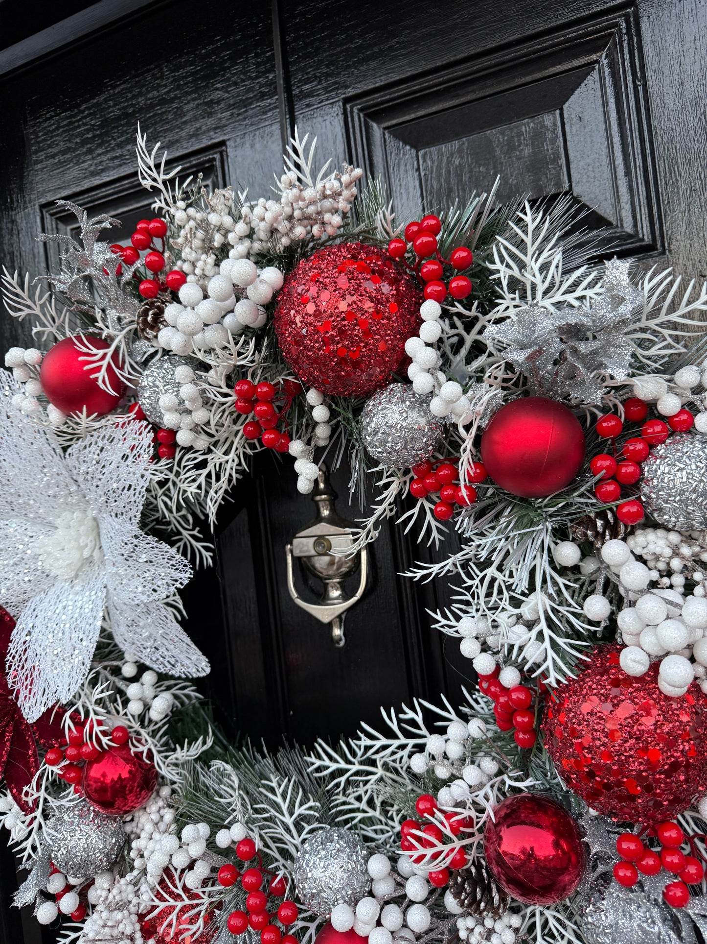 65cm DELUXE WINTER WONDERLAND FROSTED BERRY DOUBLE POINSETTIA WREATH