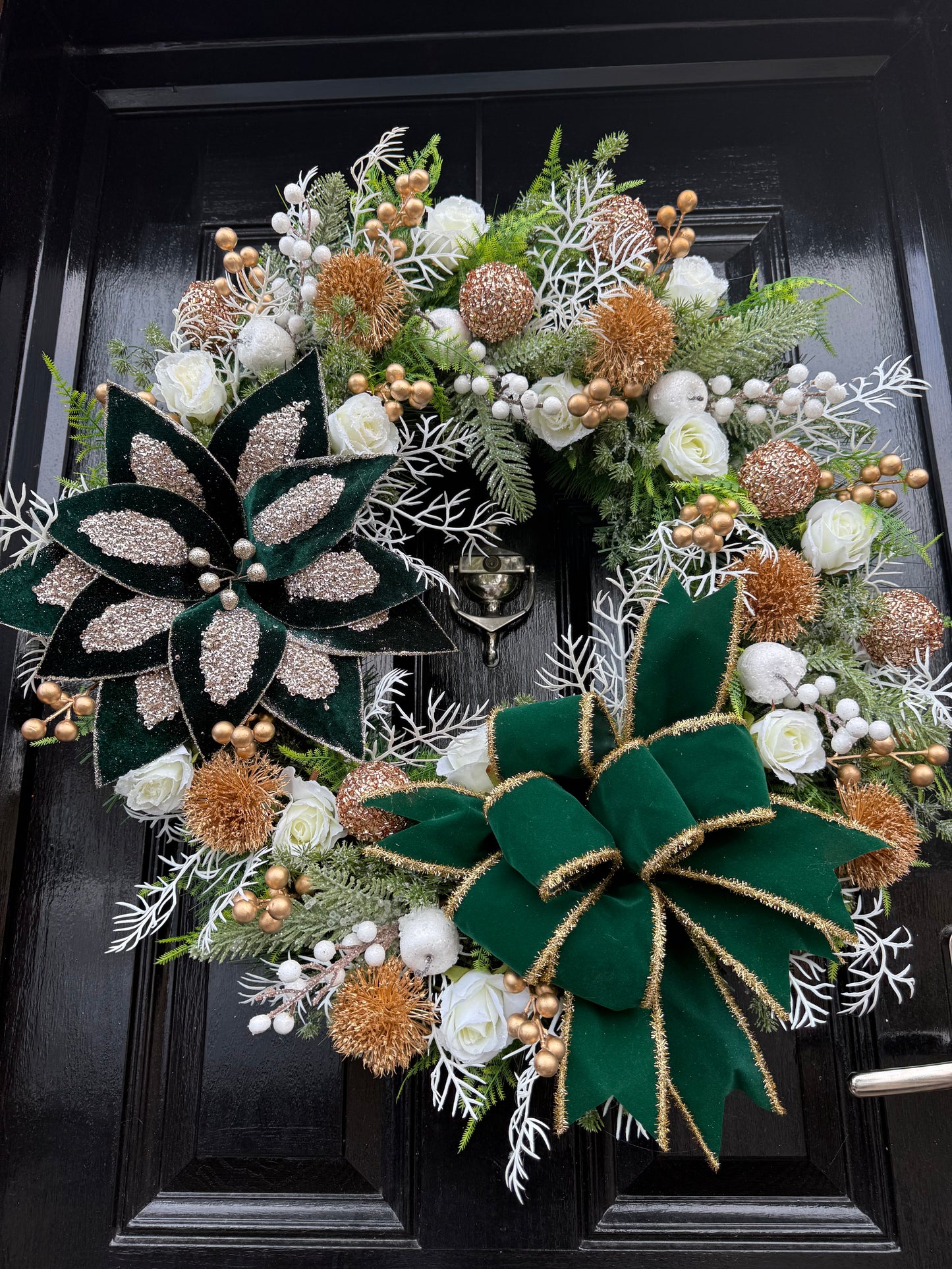 65cm DELUXE GREEN/GOLD BERRY APPLE GIANT GLITTER POINSETTIA WREATH