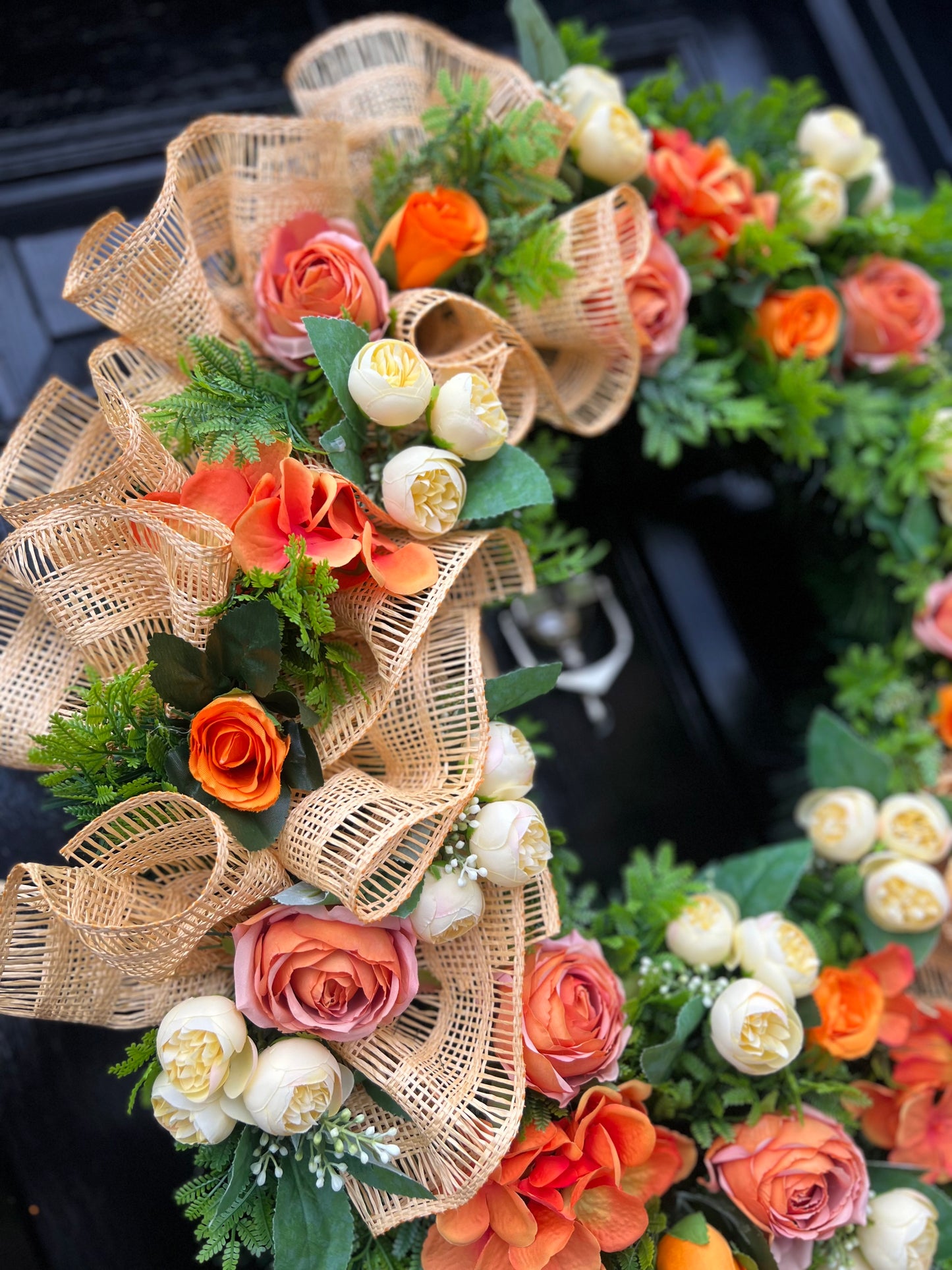65cm DELUXE VINTAGE ORANGE/LEMON RUSTIC MESH MIXED FOLIAGE ANY SEASON WREATH