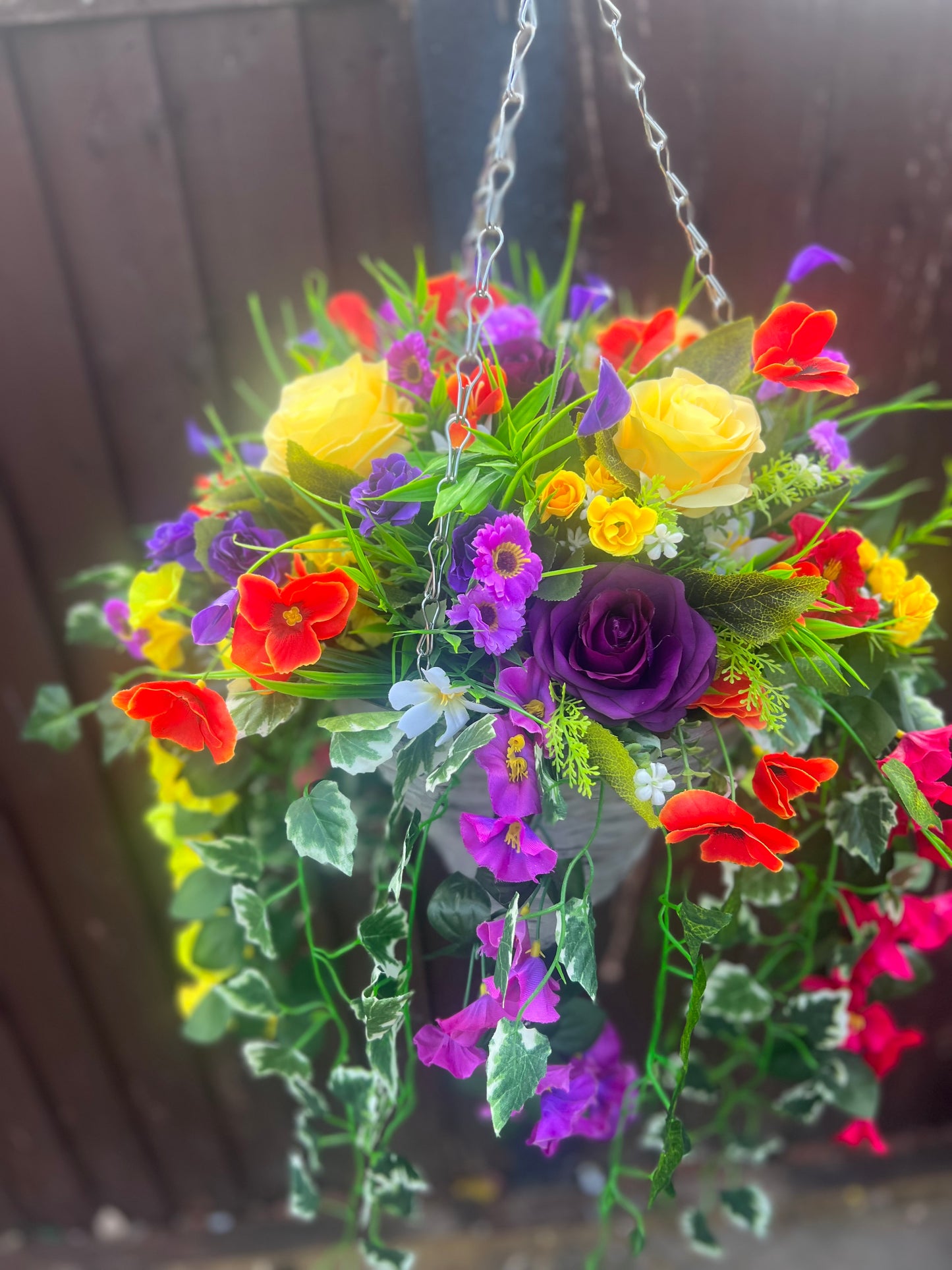 DELUXE XL HANGING BASKET MULTI MIX COLOUR 12 INCH CONE