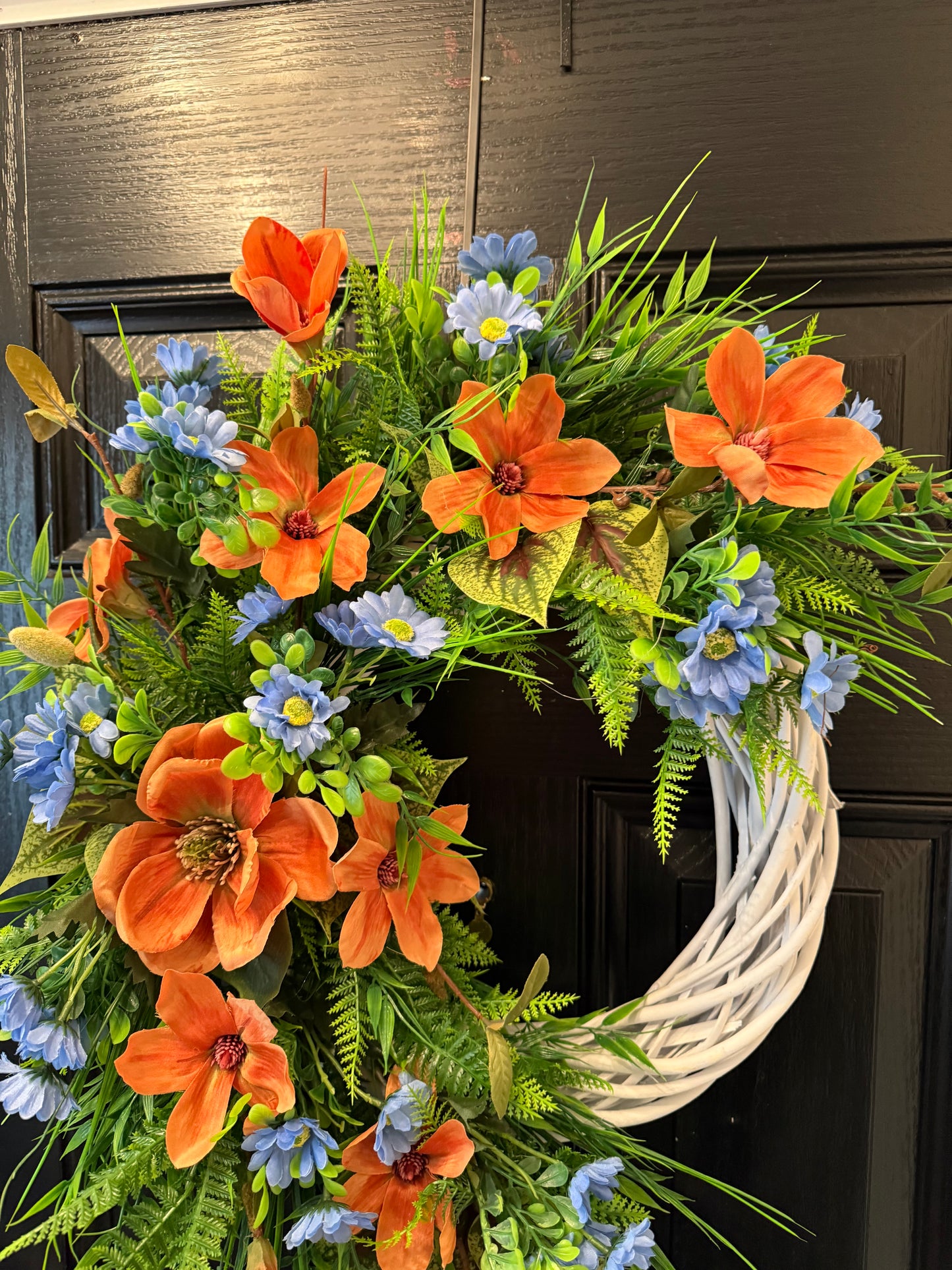 NEUTRAL FOLIAGE TEAL / ORANGE MAGNOLIA ALL SEASON WICKER WREATH