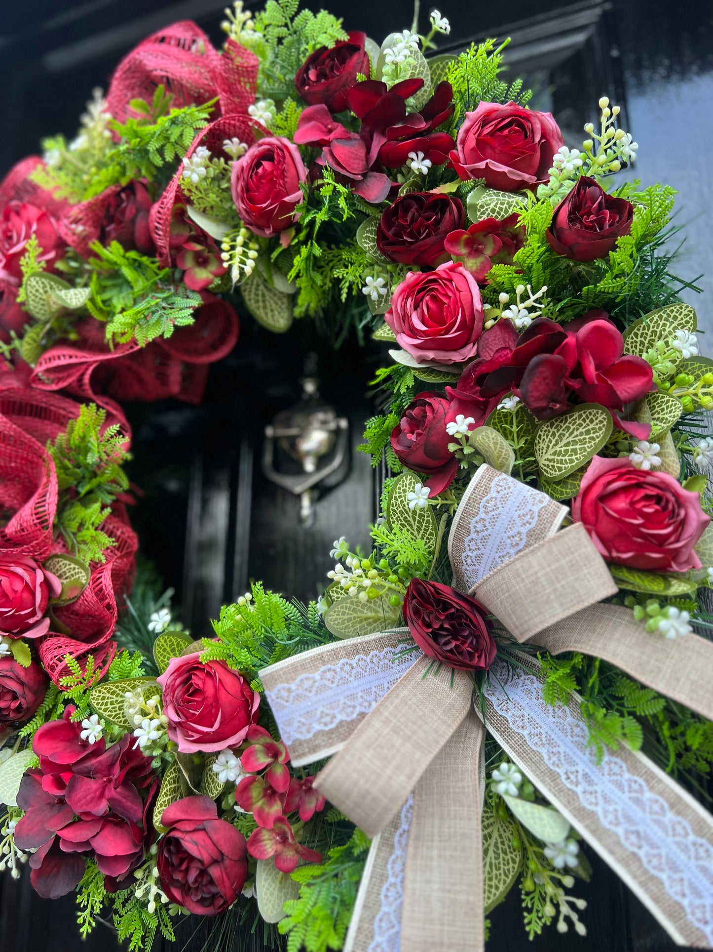 65cm VINTAGE REDS RUSTIC MESH MIXED FOLIAGE ANY SEASON WREATH