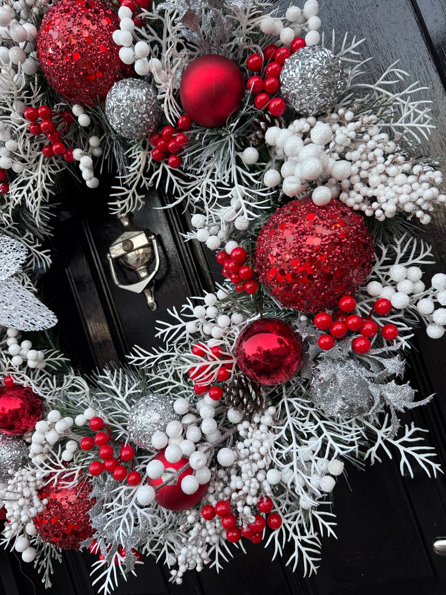 65cm DELUXE WINTER WONDERLAND FROSTED BERRY DOUBLE POINSETTIA WREATH