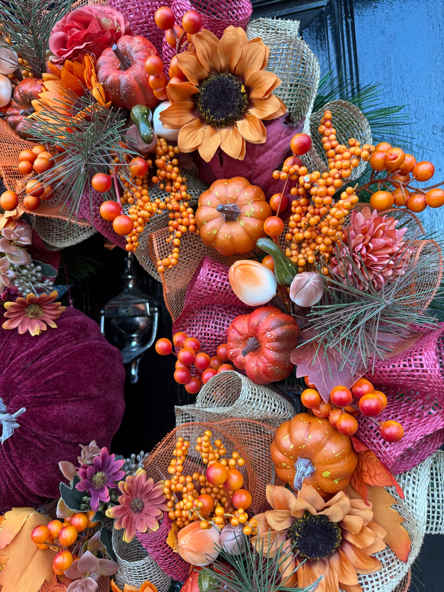 65cm DELUXE XL BURGUNDY PUMPKIN WOODLAND BERRY MIXED AUTUMN WREATH