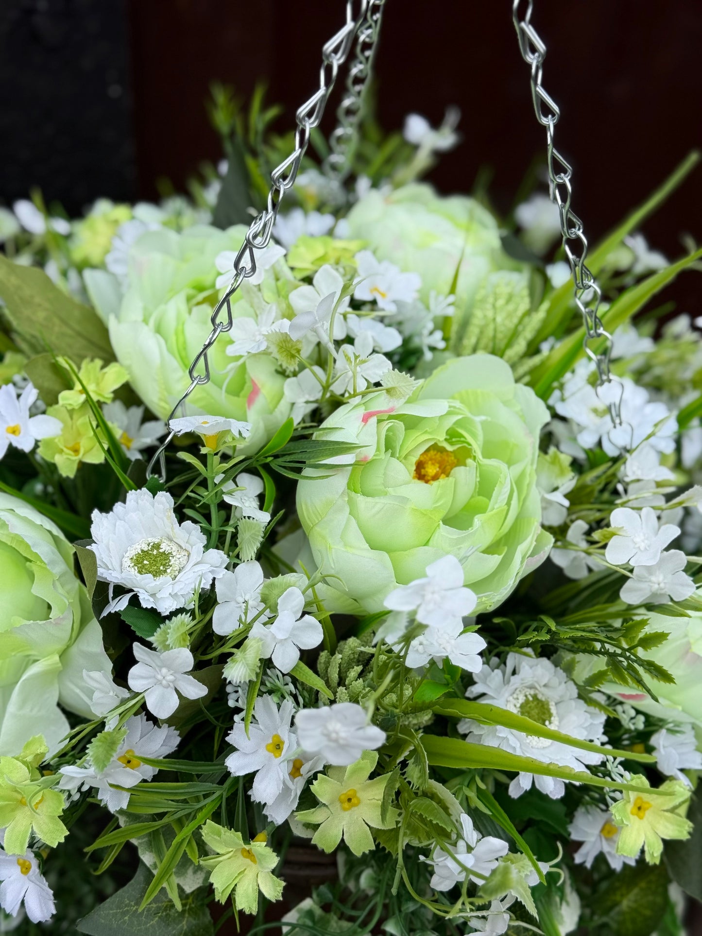 **NEW** DELUXE XL HANGING BASKET GREEN/IVORY MIX 12 INCH CONE