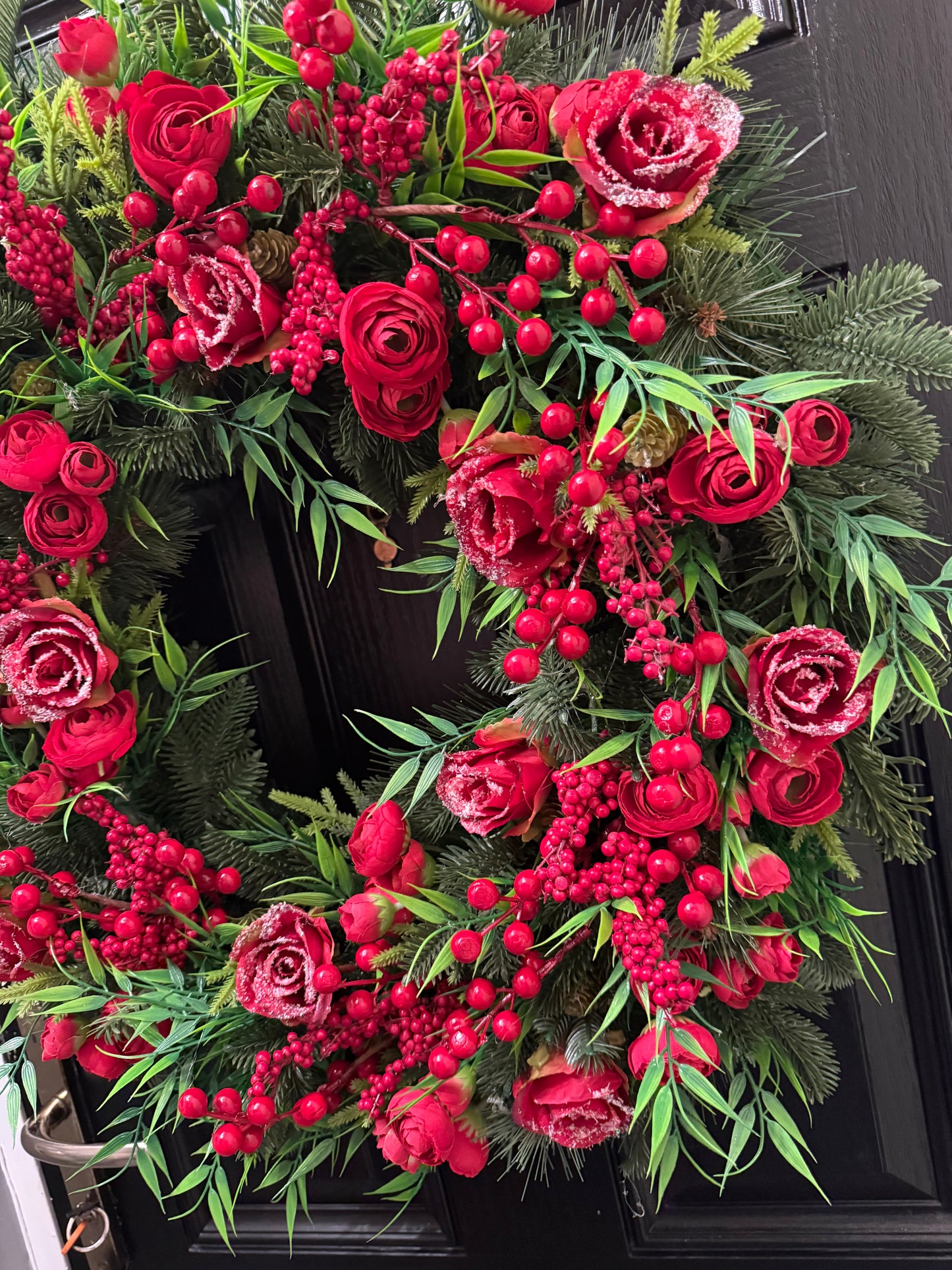 65cm SUPER DELUXE WINTER RED ROSE VERY BERRY FULL FOLIAGE WREATH