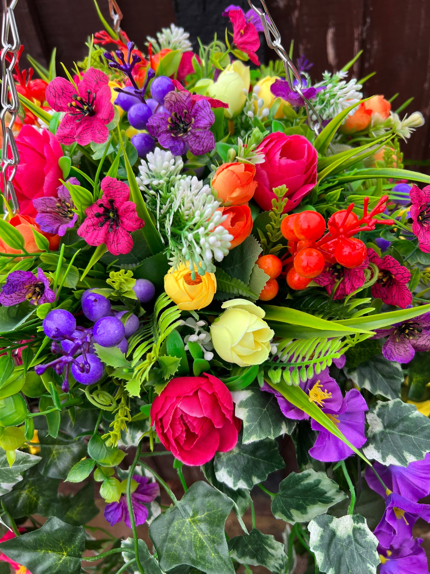 DELUXE XL HANGING BASKET MULTI MIX WITH BERRIES 12 INCH CONE