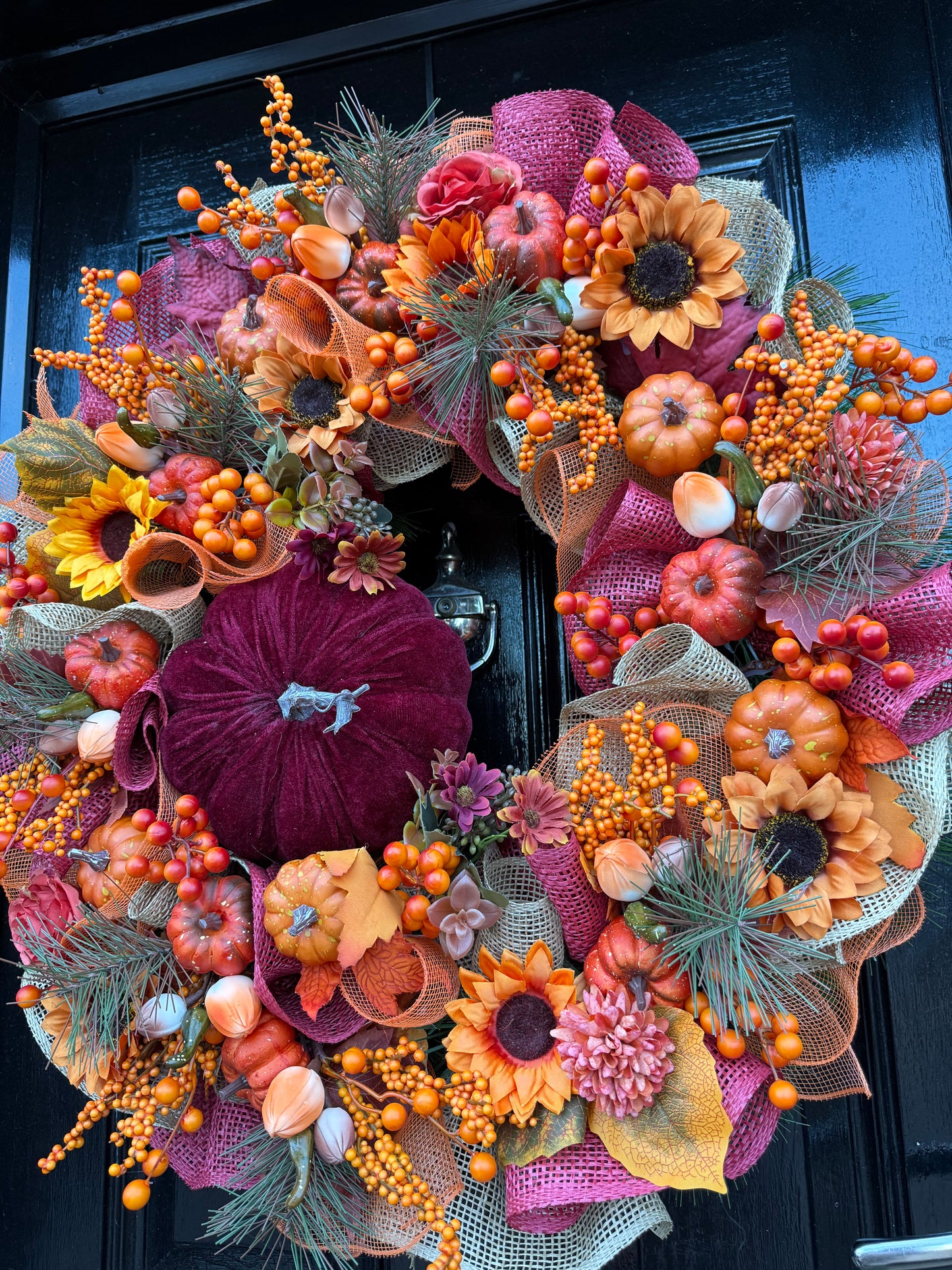 65cm DELUXE XL BURGUNDY PUMPKIN WOODLAND BERRY MIXED AUTUMN WREATH