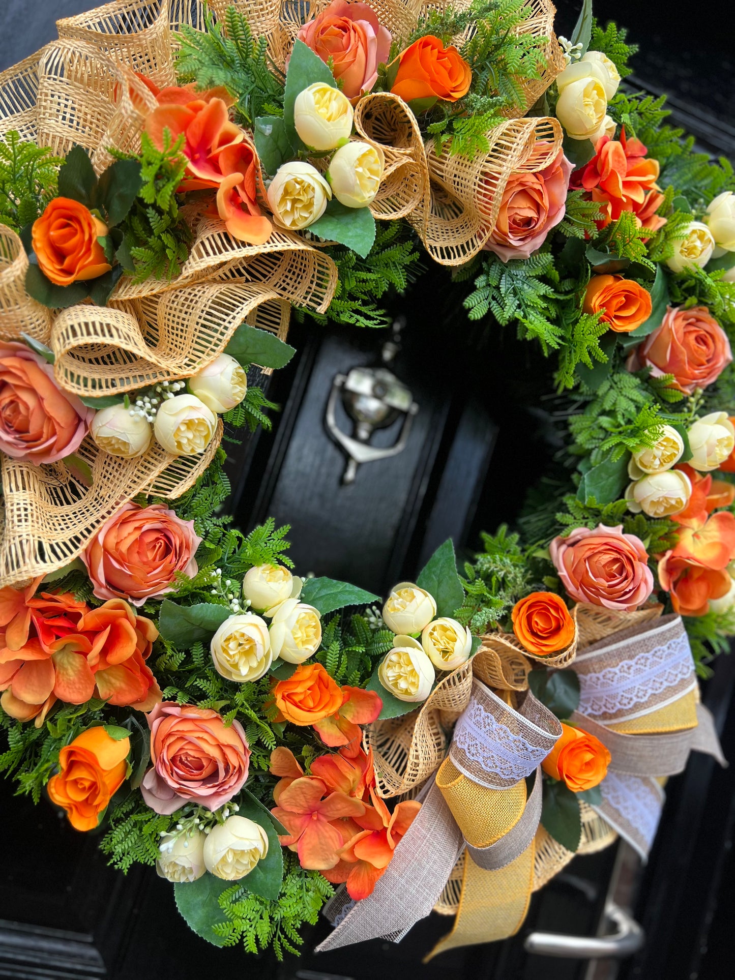 65cm DELUXE VINTAGE ORANGE/LEMON RUSTIC MESH MIXED FOLIAGE ANY SEASON WREATH