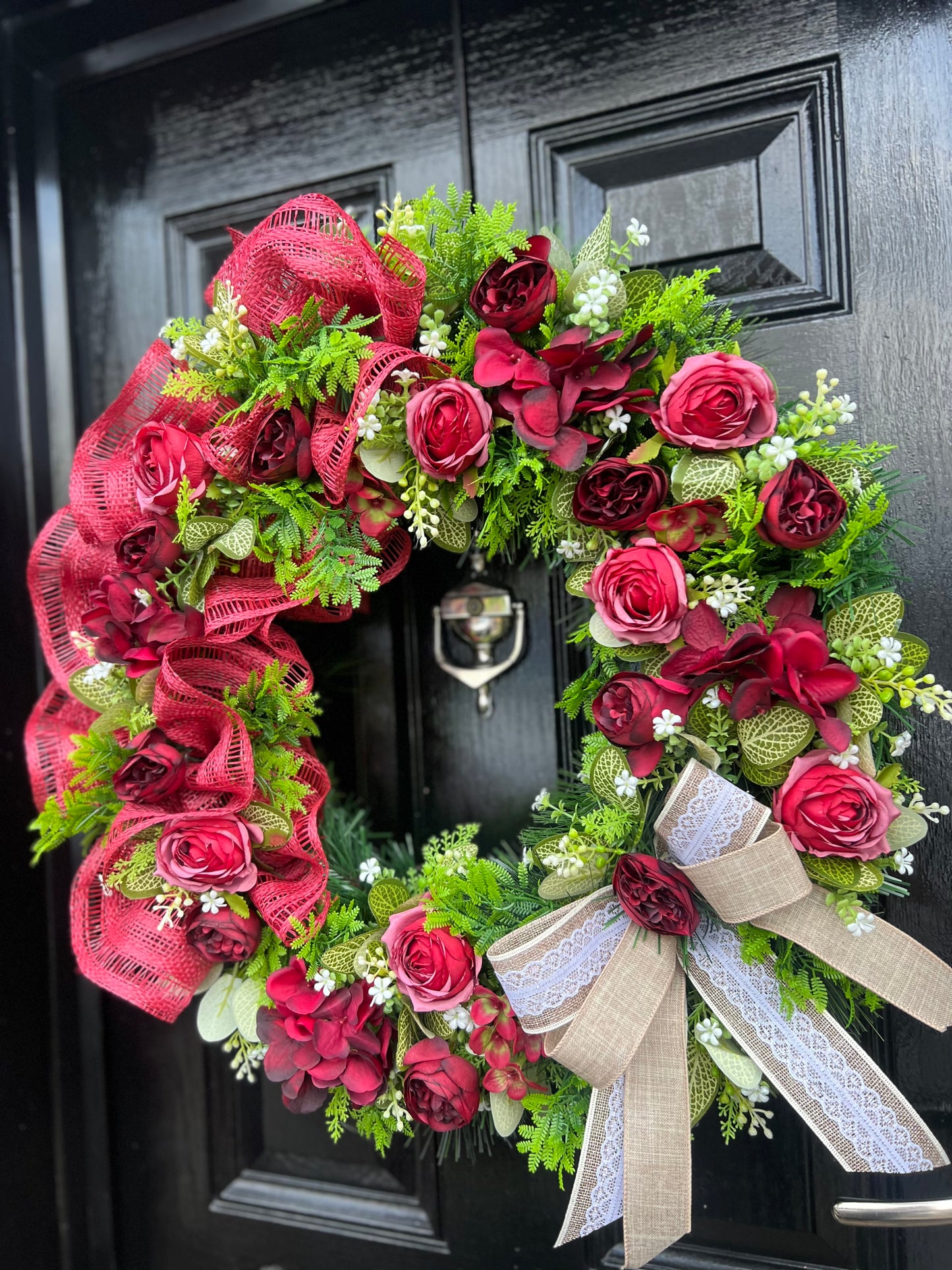 65cm VINTAGE REDS RUSTIC MESH MIXED FOLIAGE ANY SEASON WREATH