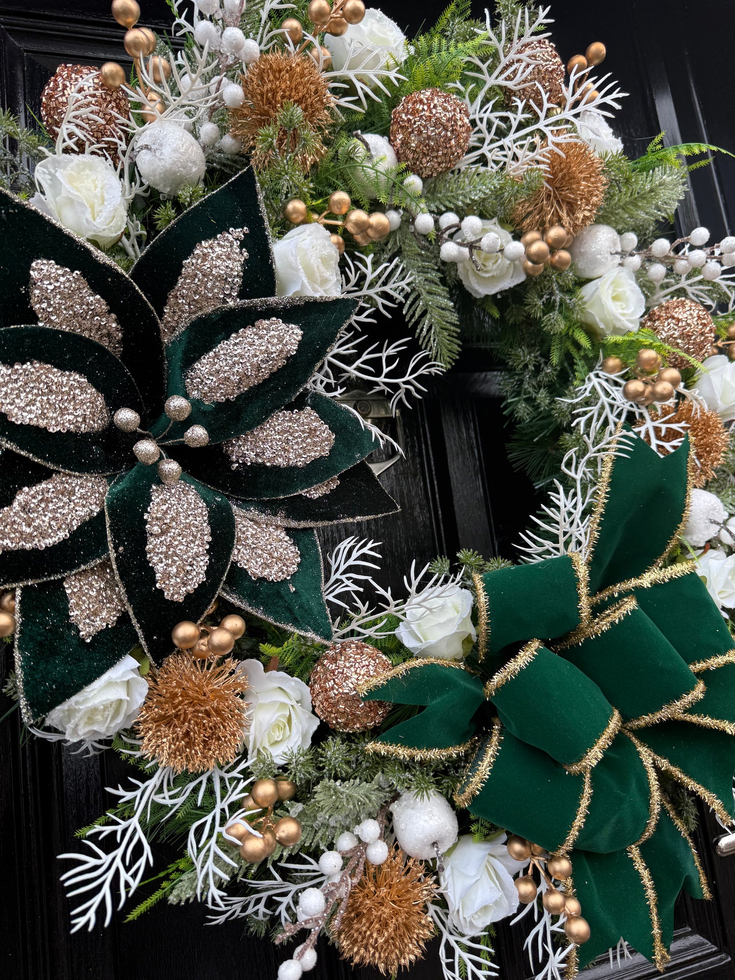 65cm DELUXE GREEN/GOLD BERRY APPLE GIANT GLITTER POINSETTIA WREATH
