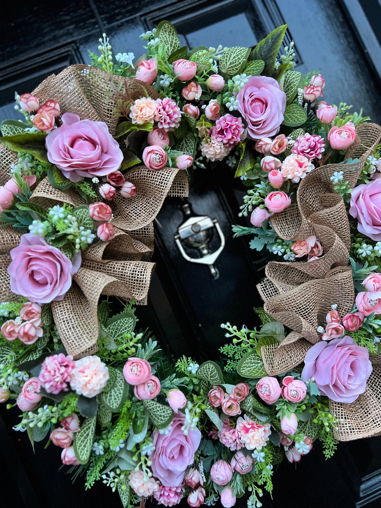 65cm VINTAGE PINK RUSTIC MESH MIXED FOLIAGE ANY SEASON WREATH
