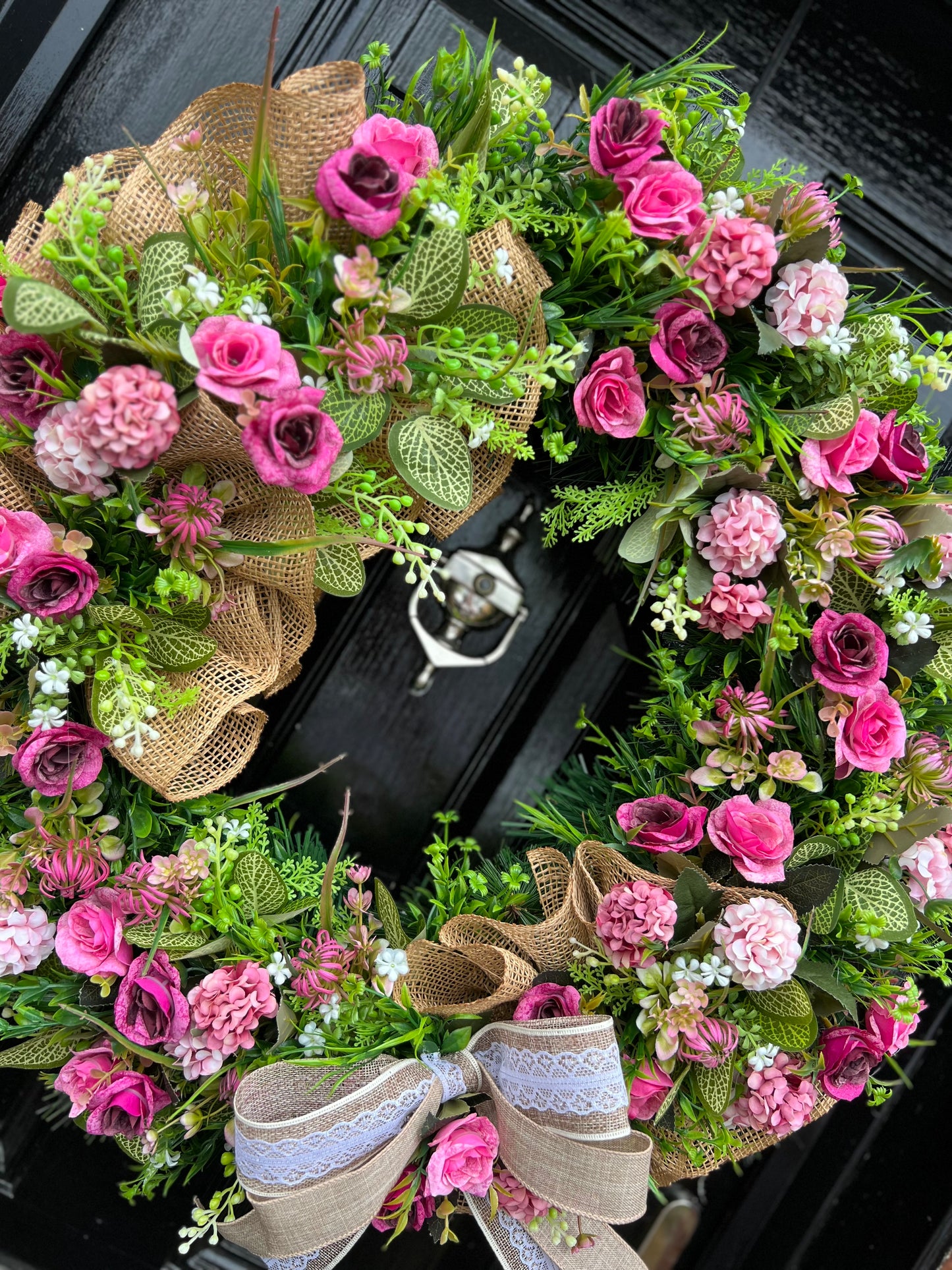 65cm VINTAGE PINKS RUSTIC MESH DELUXE MIXED FOLIAGE ANY SEASON WREATH