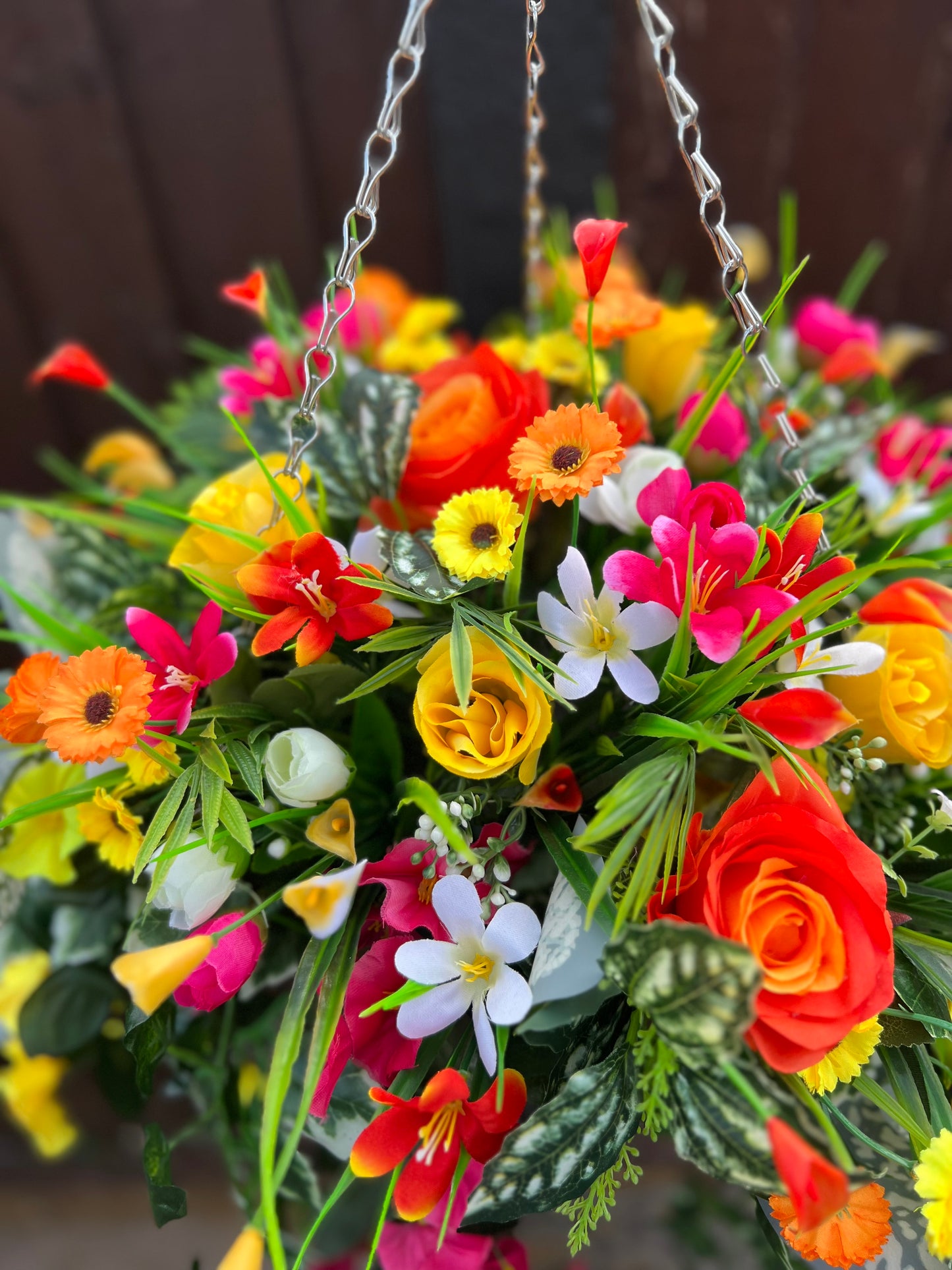 DELUXE XL HANGING BASKET ORANGE/PINK/YELLOW 12 INCH CONE