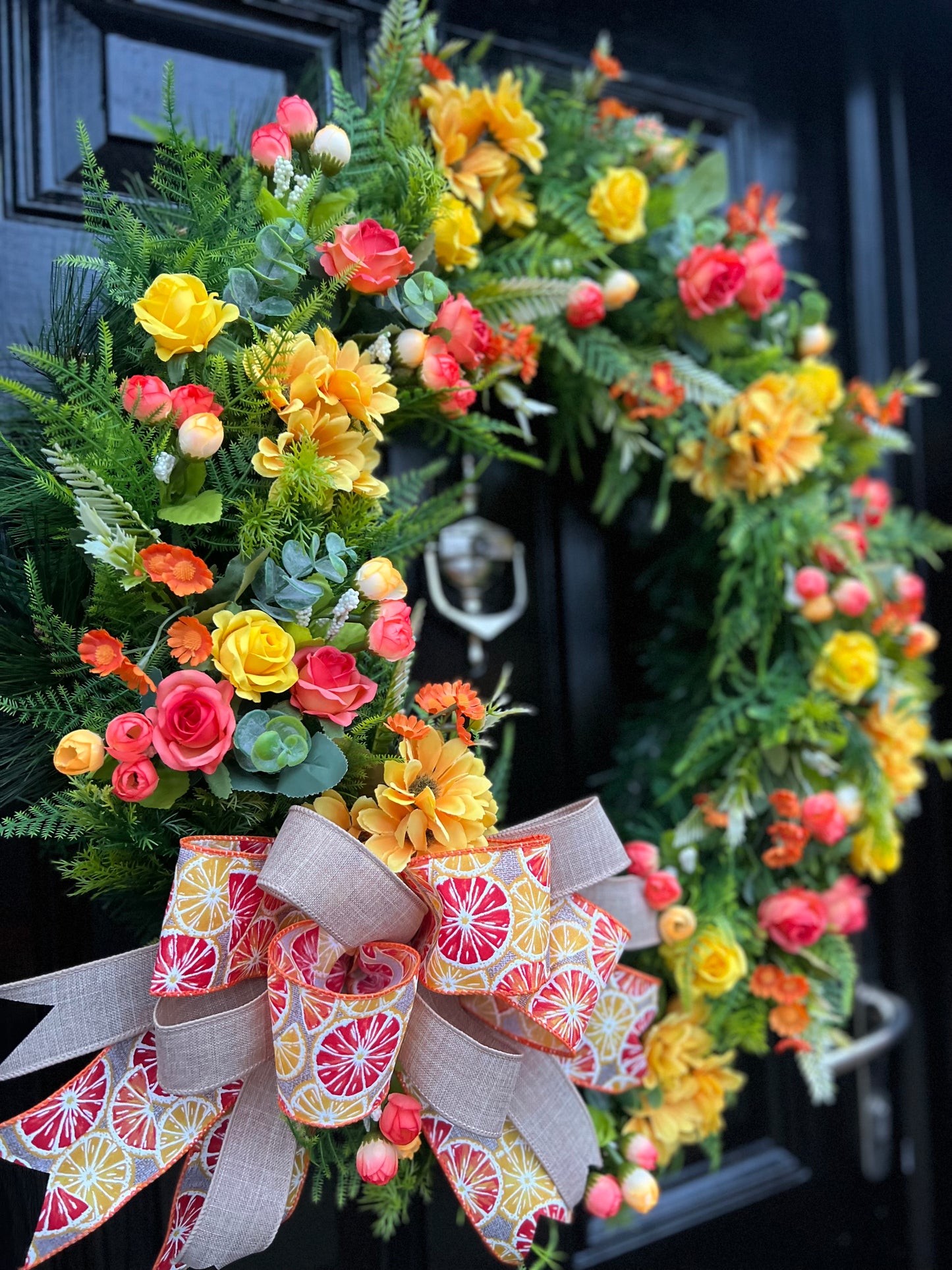 65cm CITRUS MIX SPRING ORANGE/YELLOW FOLIAGE DELUXE WREATH