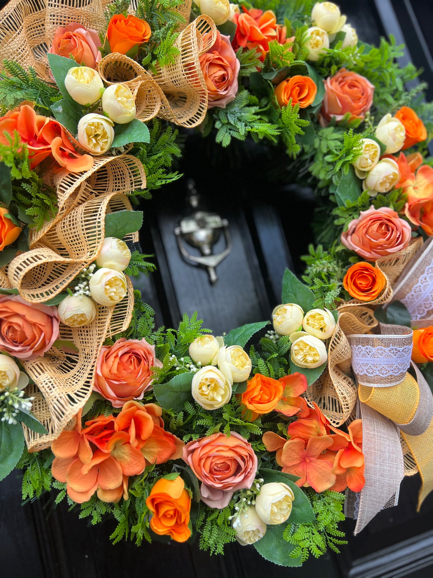 65cm DELUXE VINTAGE ORANGE/LEMON RUSTIC MESH MIXED FOLIAGE ANY SEASON WREATH