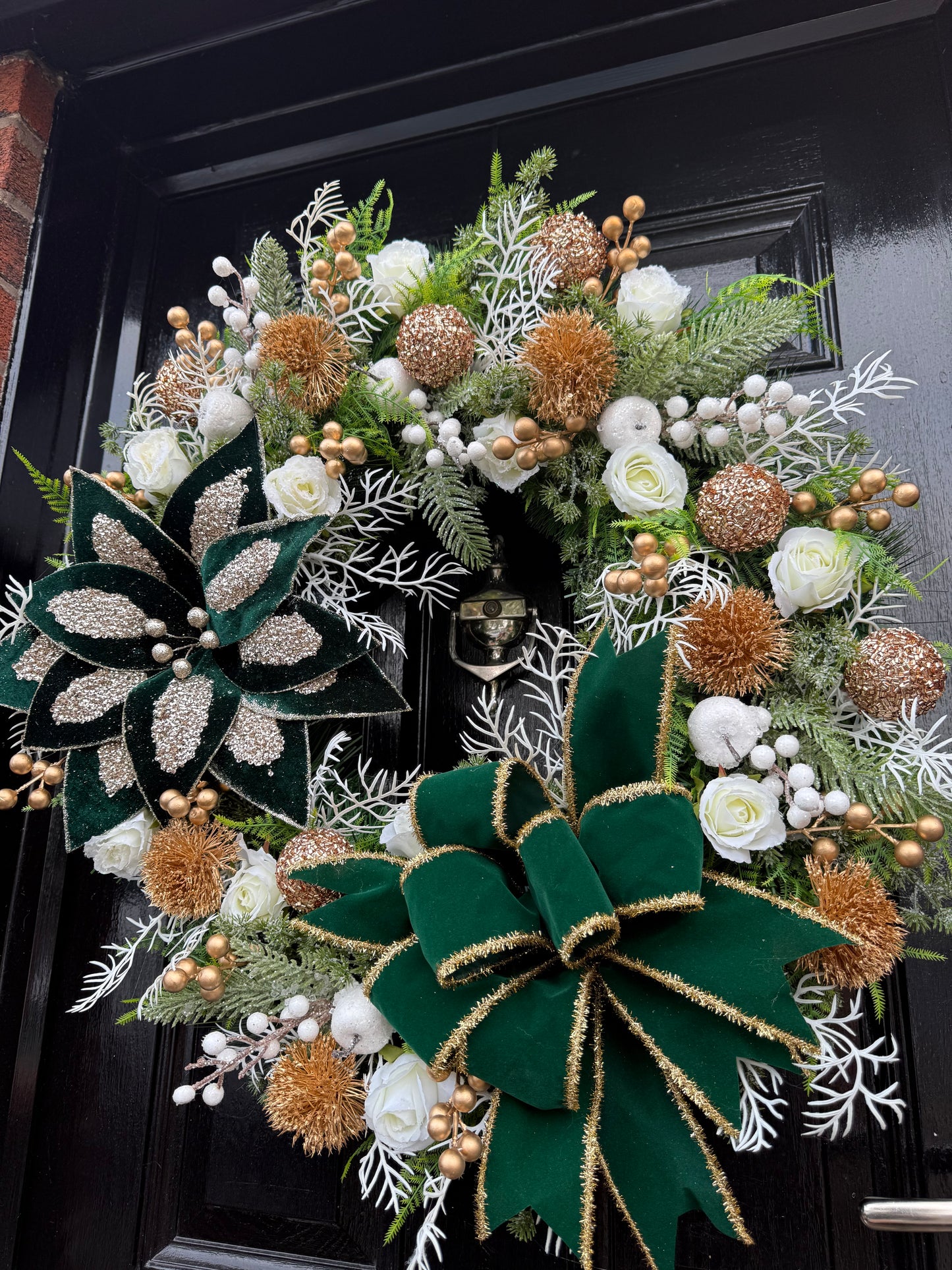 65cm DELUXE GREEN/GOLD BERRY APPLE GIANT GLITTER POINSETTIA WREATH