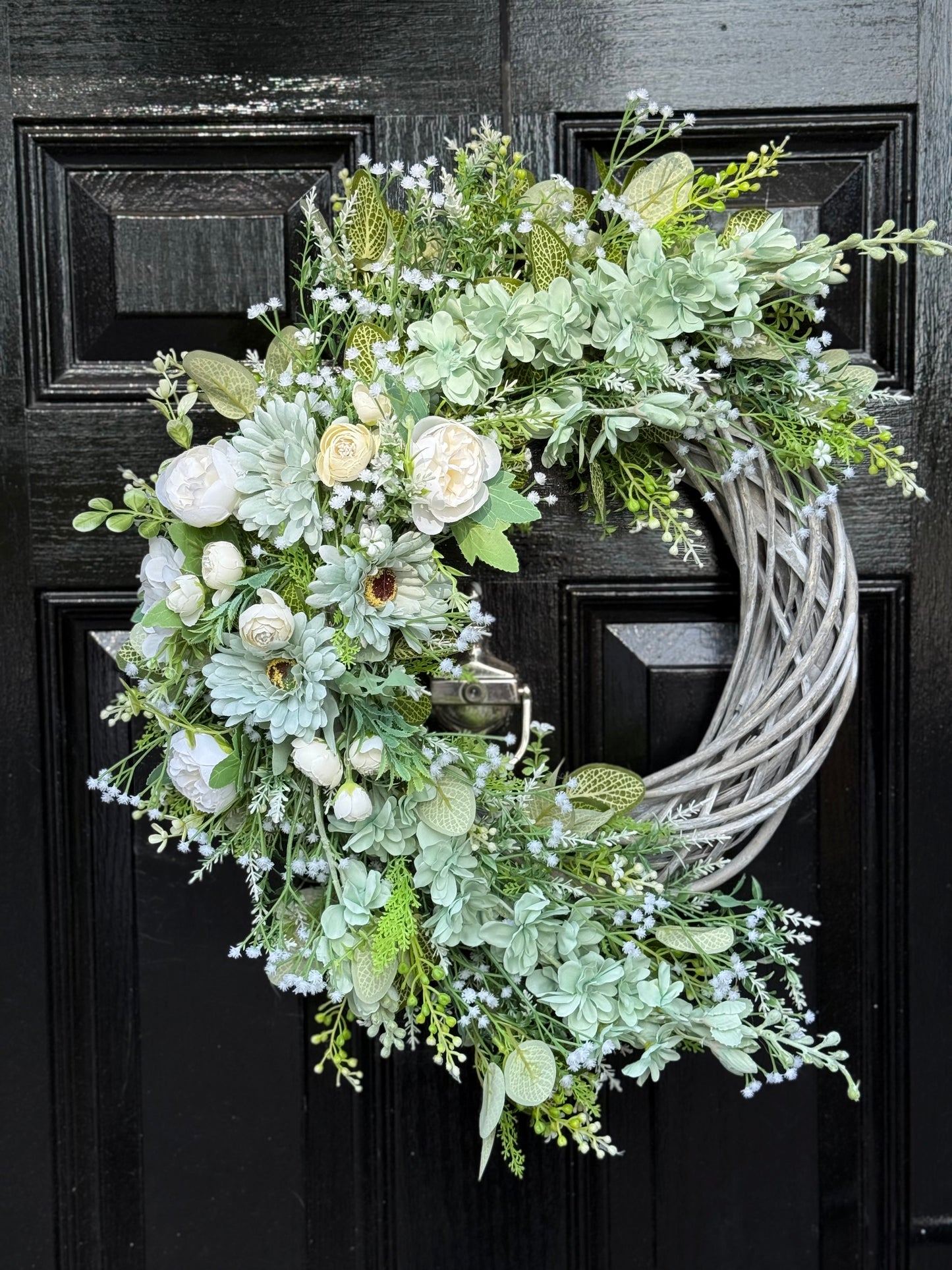 SAGE GREEN FOLIAGE COUNTRY COTTAGE ALL SEASON WICKER WREATH