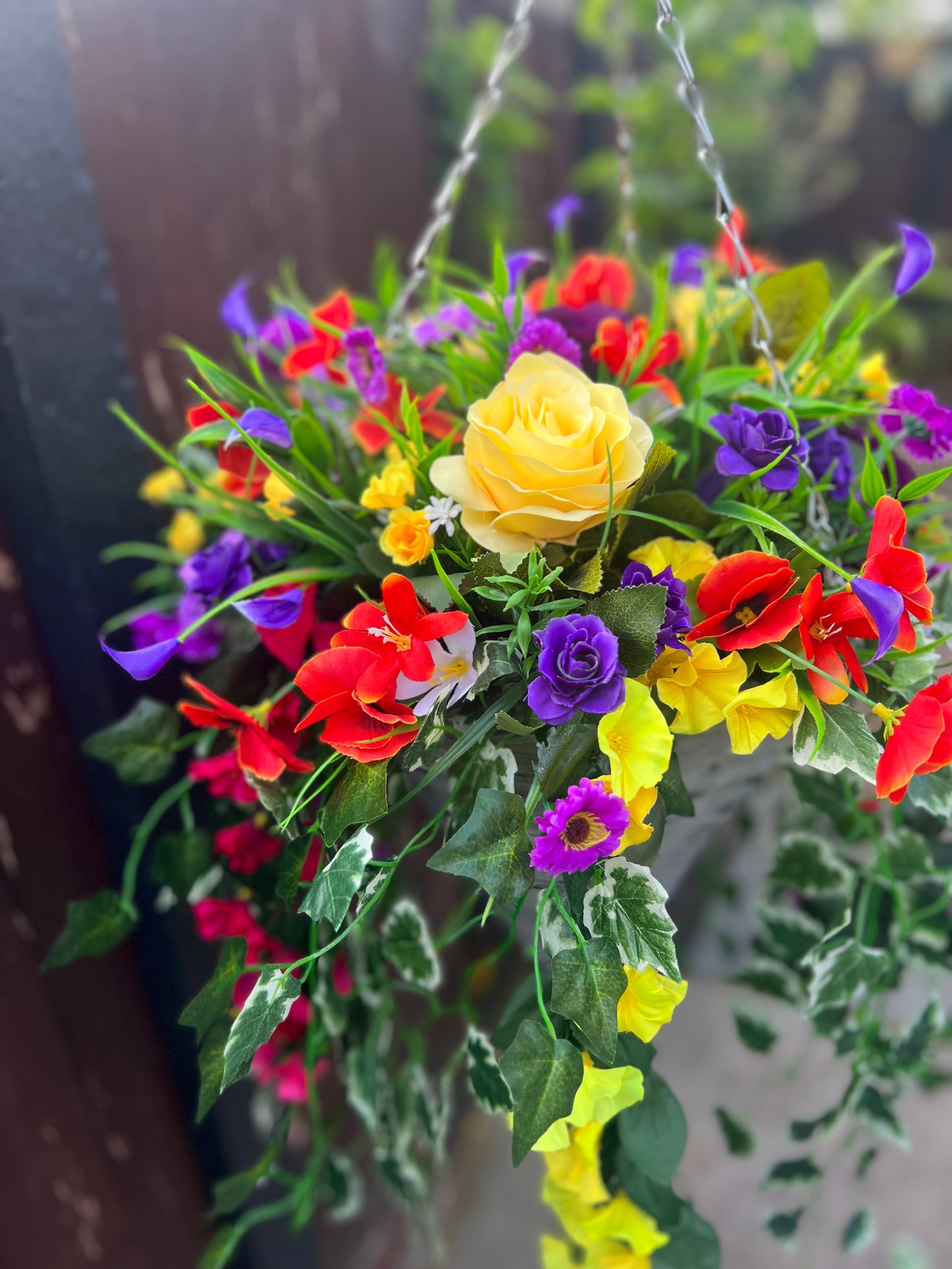 DELUXE XL HANGING BASKET MULTI MIX COLOUR 12 INCH CONE