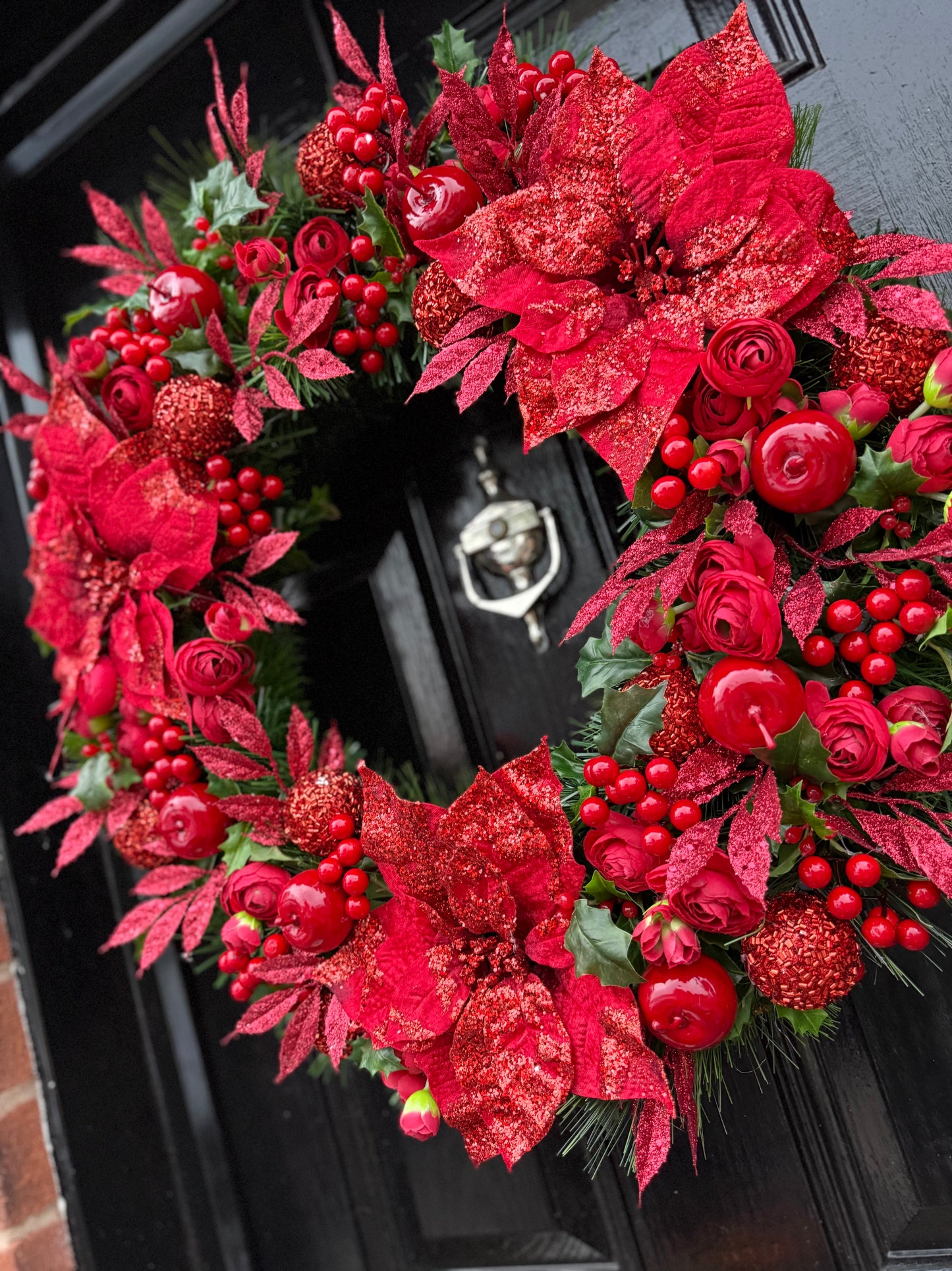 65cm DELUXE RED BERRY GIANT GLITTER POINSETTIA WREATH