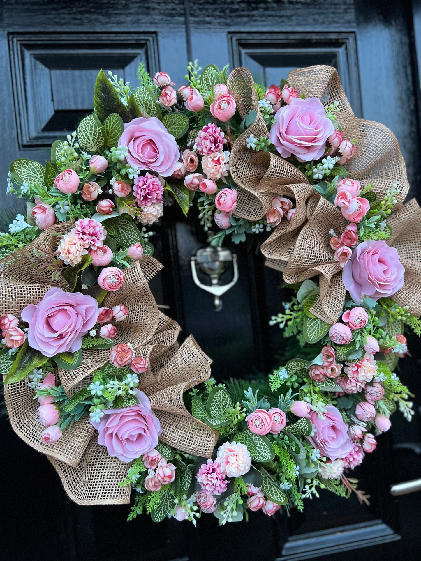 65cm VINTAGE PINK RUSTIC MESH MIXED FOLIAGE ANY SEASON WREATH