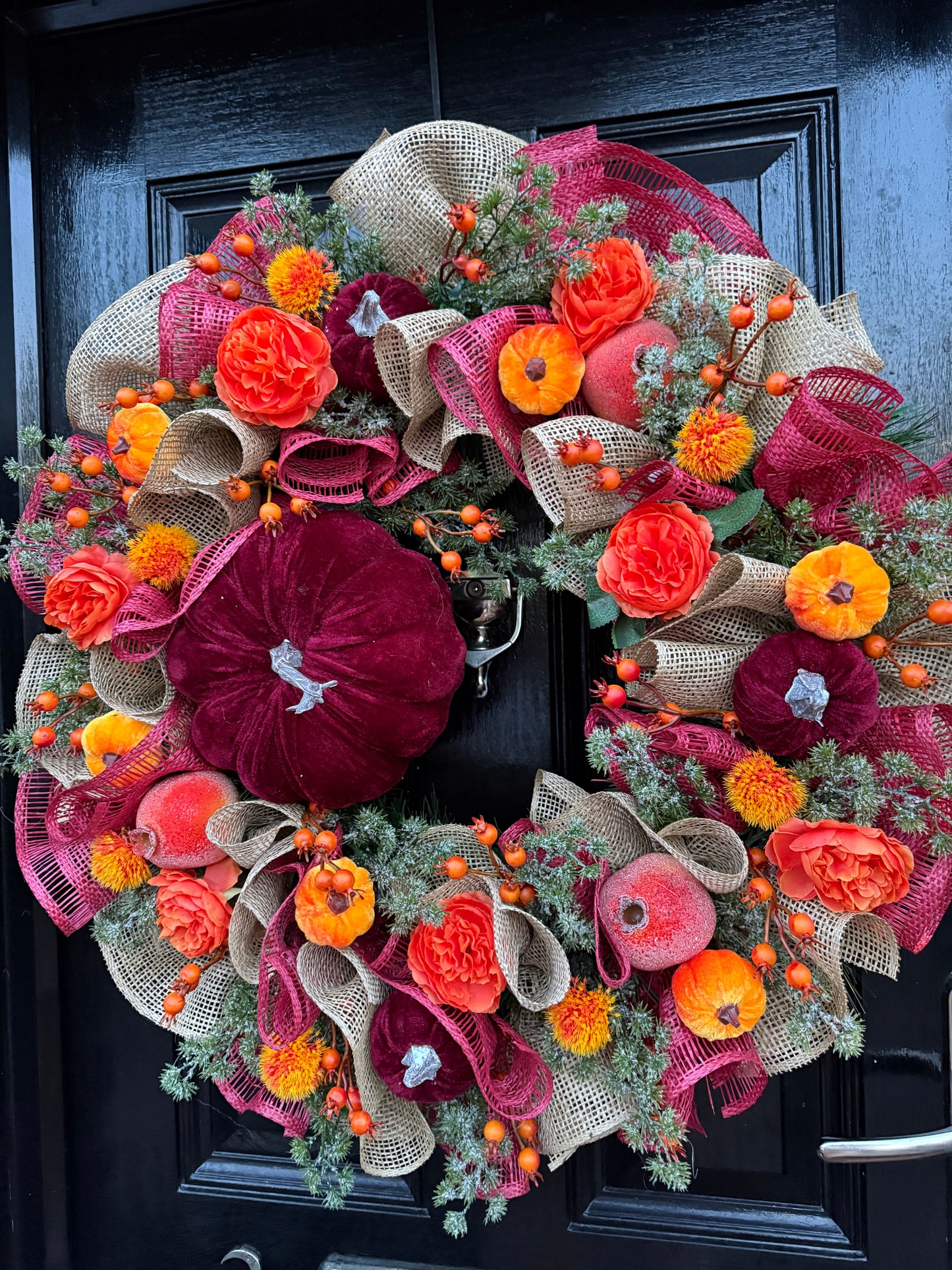 65cm DELUXE BURGUNDY PUMPKIN WOODLAND BERRY MIXED FOLIAGE AUTUMN WREATH