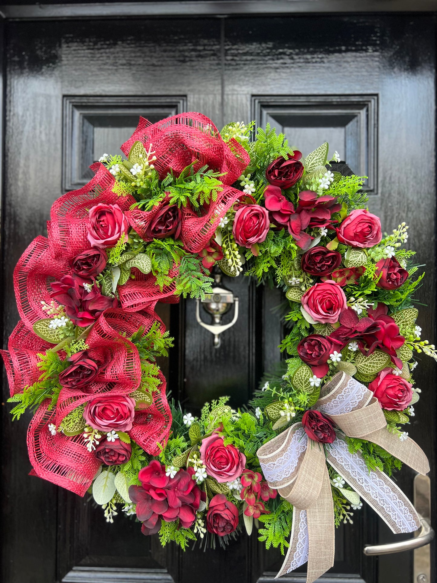 65cm VINTAGE REDS RUSTIC MESH MIXED FOLIAGE ANY SEASON WREATH