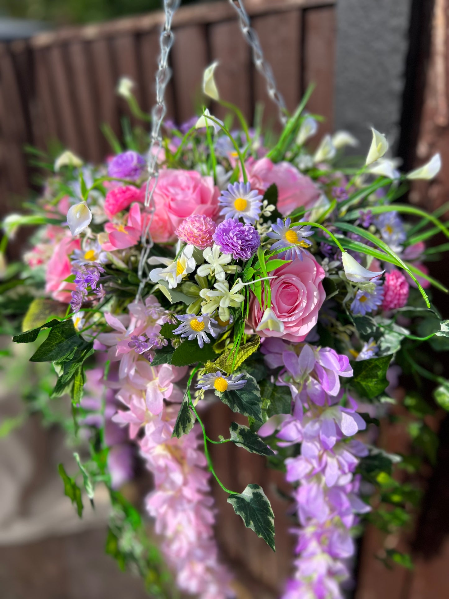 DELUXE XL HANGING BASKET PASTELS 12 INCH GREY ROUND BASKET
