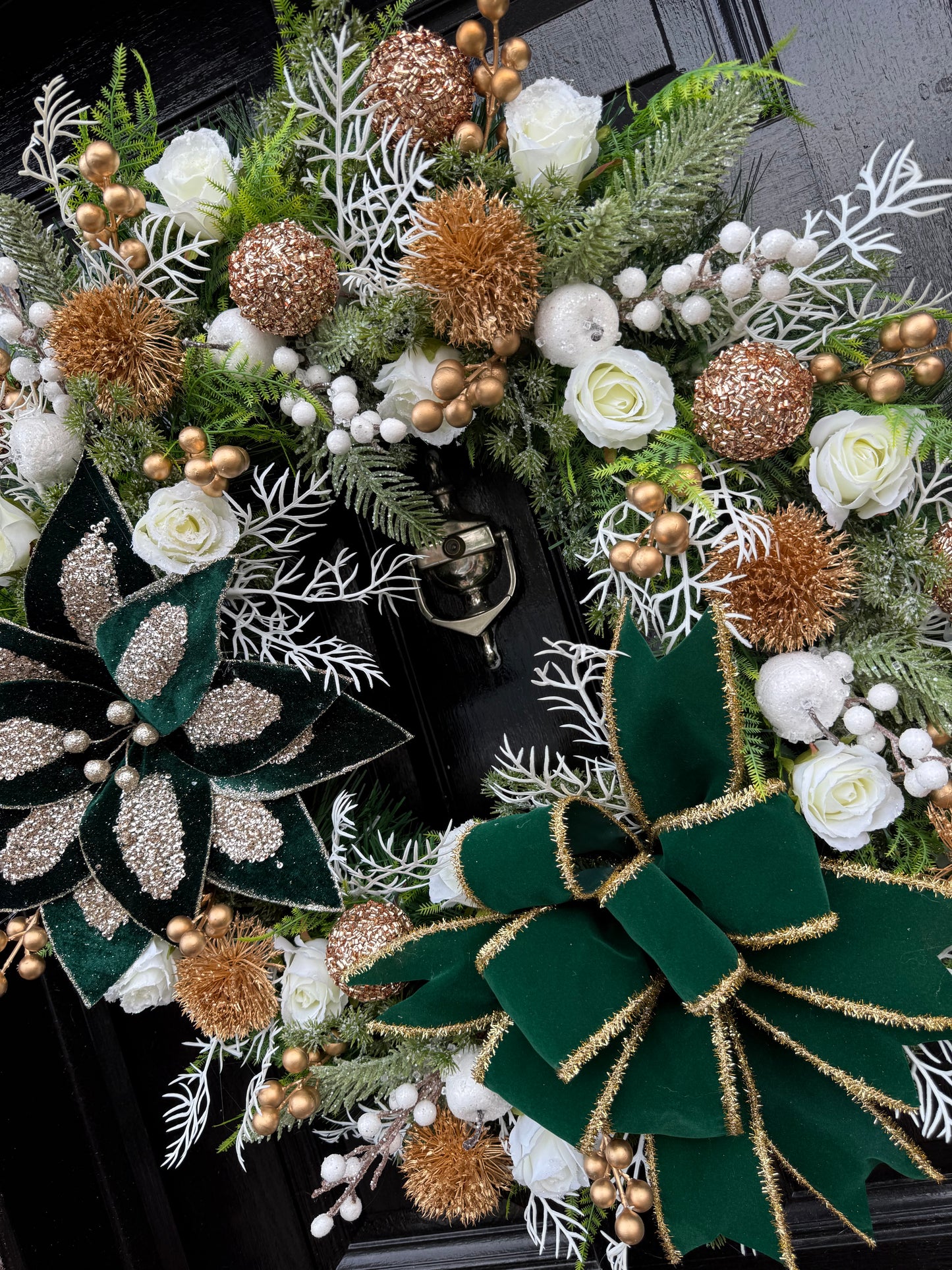 65cm DELUXE GREEN/GOLD BERRY APPLE GIANT GLITTER POINSETTIA WREATH
