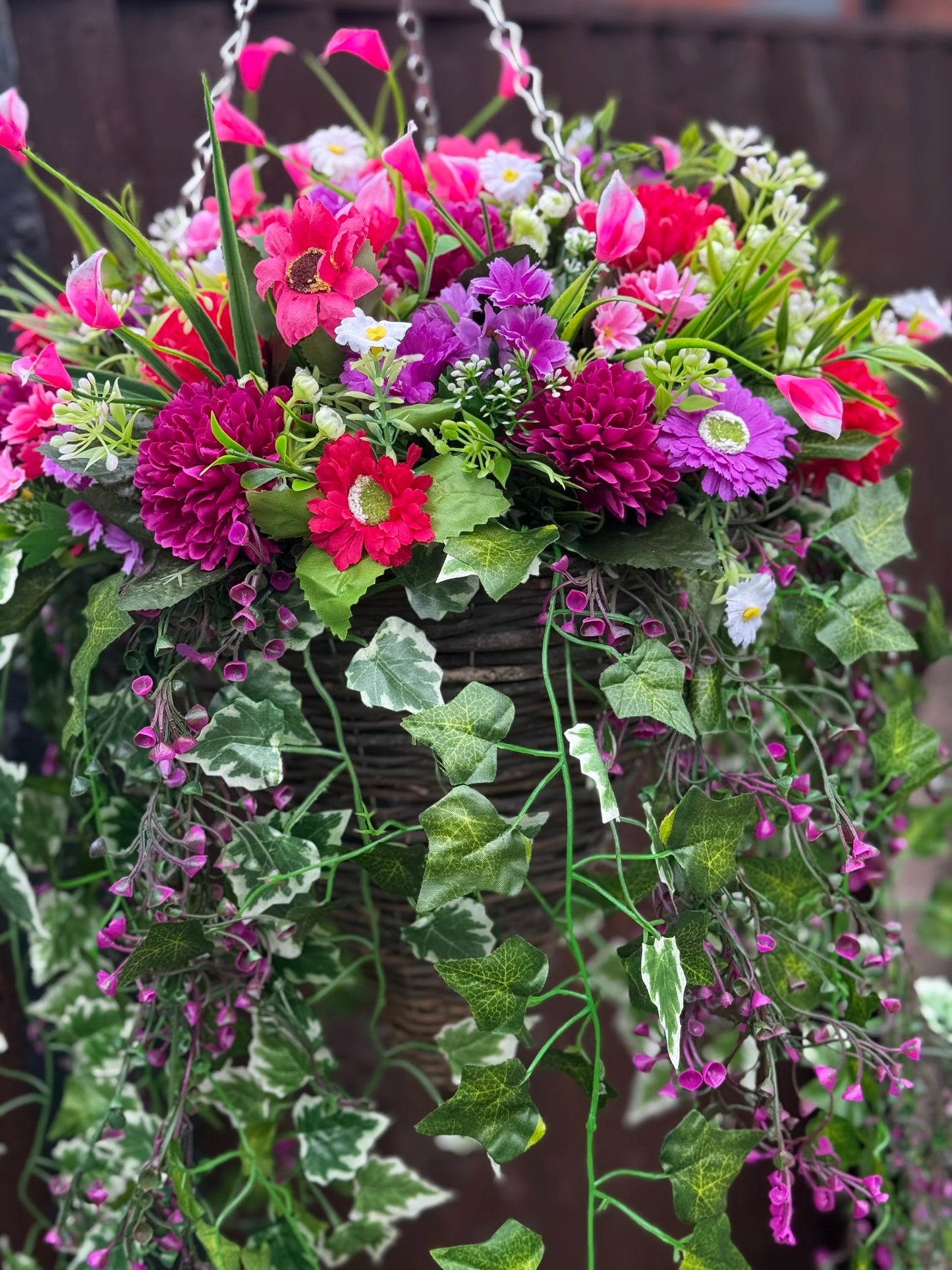 **NEW** DELUXE XL HANGING BASKET PINKS/PURPLE MIXED MIX 12 INCH CONE