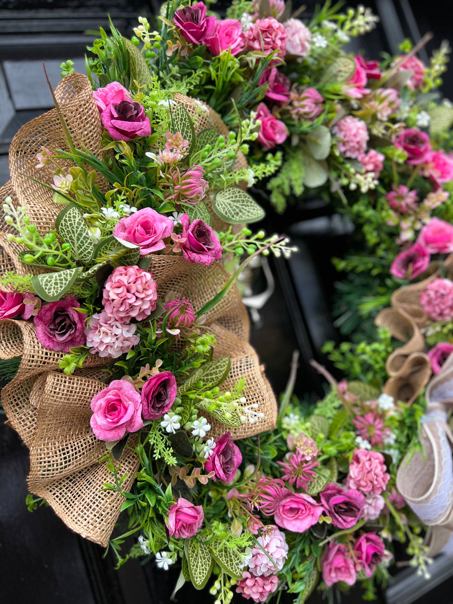 65cm VINTAGE PINKS RUSTIC MESH DELUXE MIXED FOLIAGE ANY SEASON WREATH