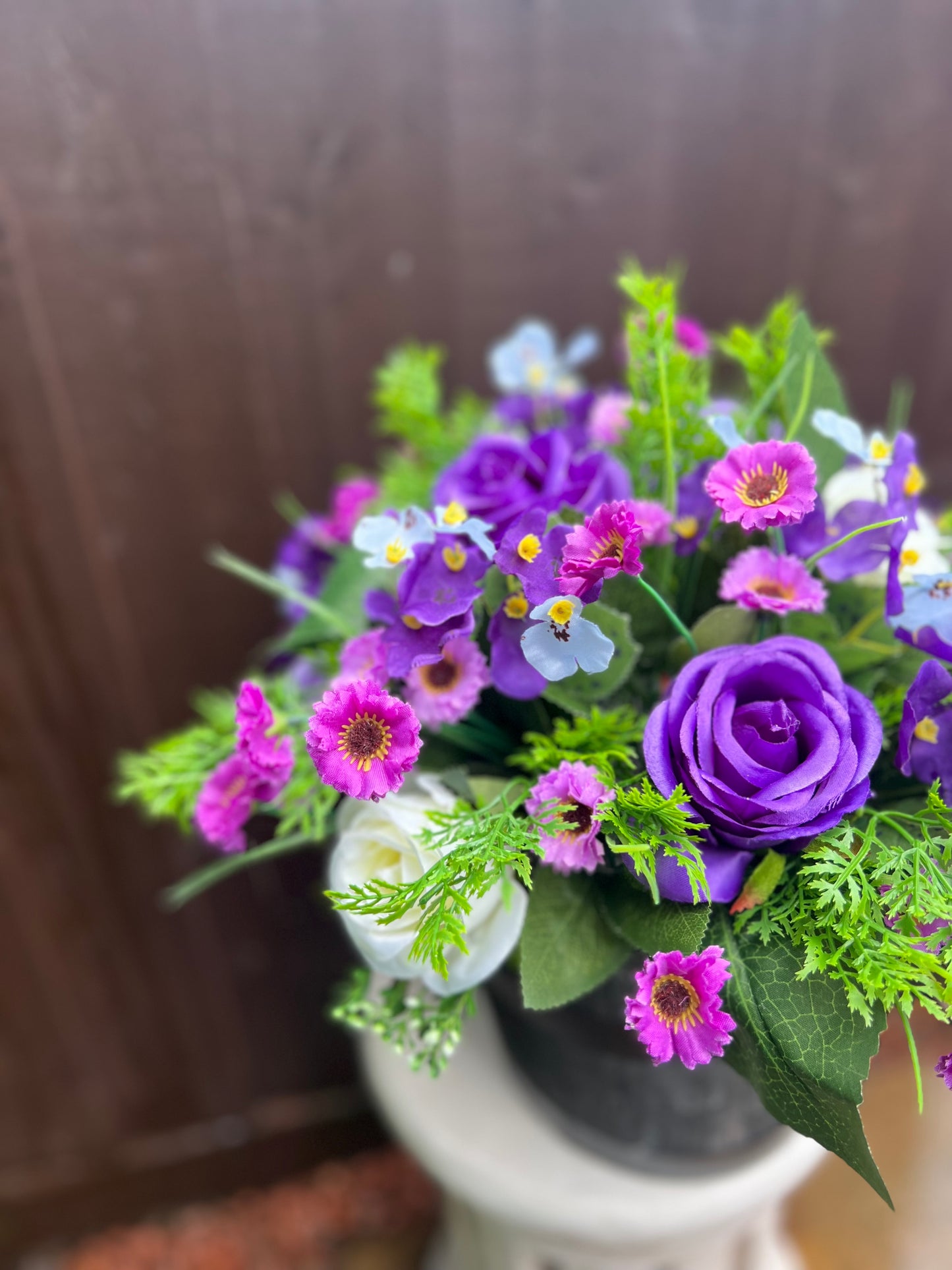 GREY BARREL PLANTER PURPLE/LILAC MIX