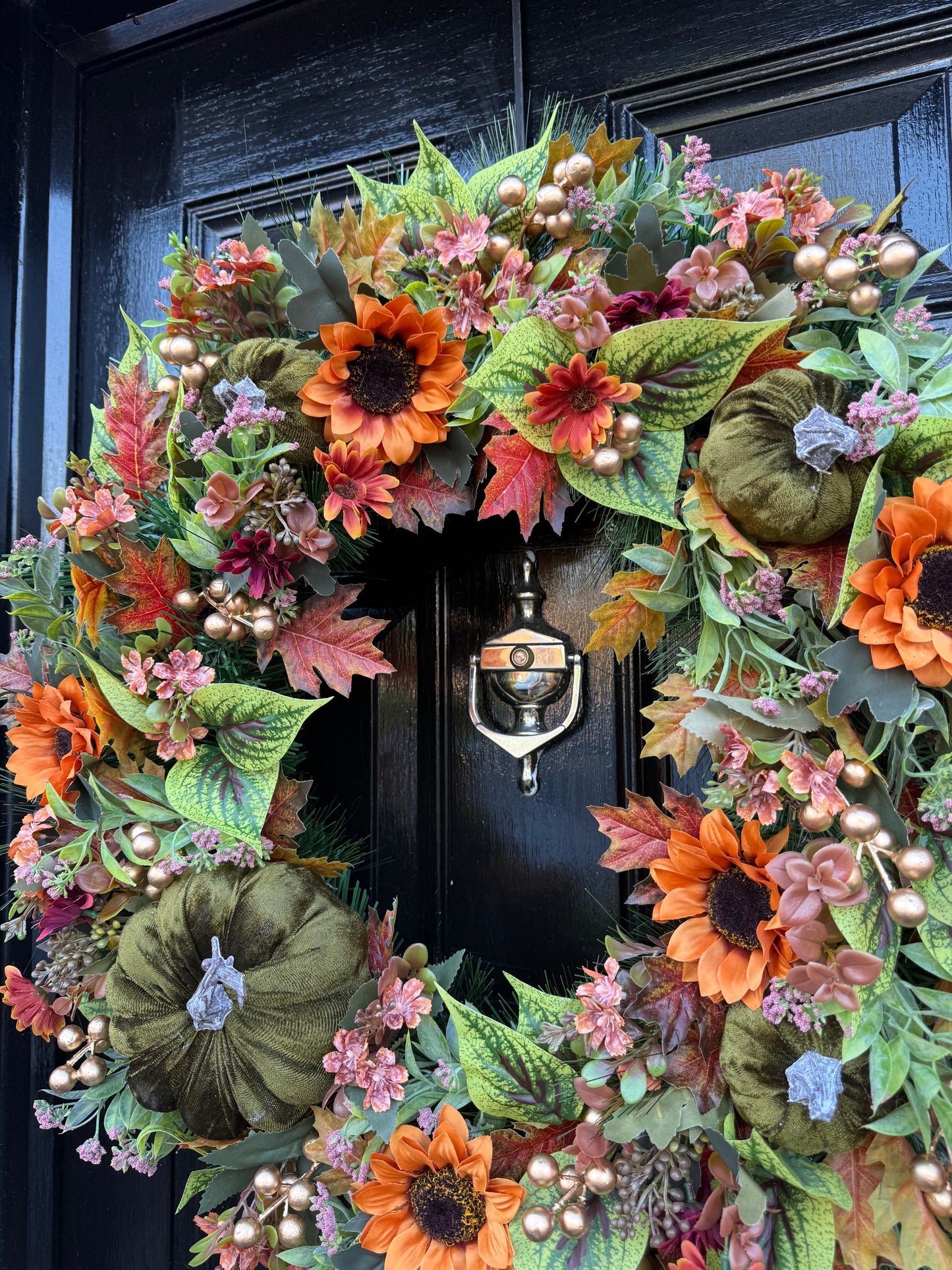 65cm DELUXE XL GREEN/ORANGE PUMPKIN MIX WOODLAND AUTUMN WREATH