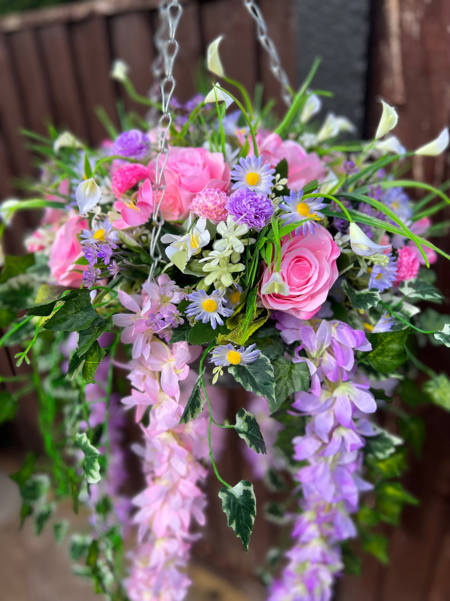 DELUXE XL HANGING BASKET PASTELS 12 INCH GREY ROUND BASKET