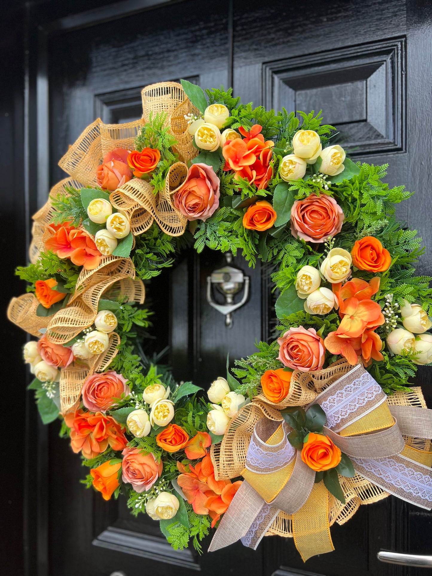 65cm DELUXE VINTAGE ORANGE/LEMON RUSTIC MESH MIXED FOLIAGE ANY SEASON WREATH