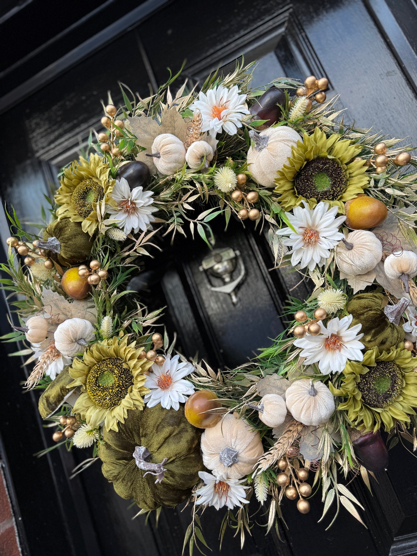 65cm DELUXE XL PUMPKIN/ WOODLAND NEUTRAL/ GREEN AUTUMN WREATH