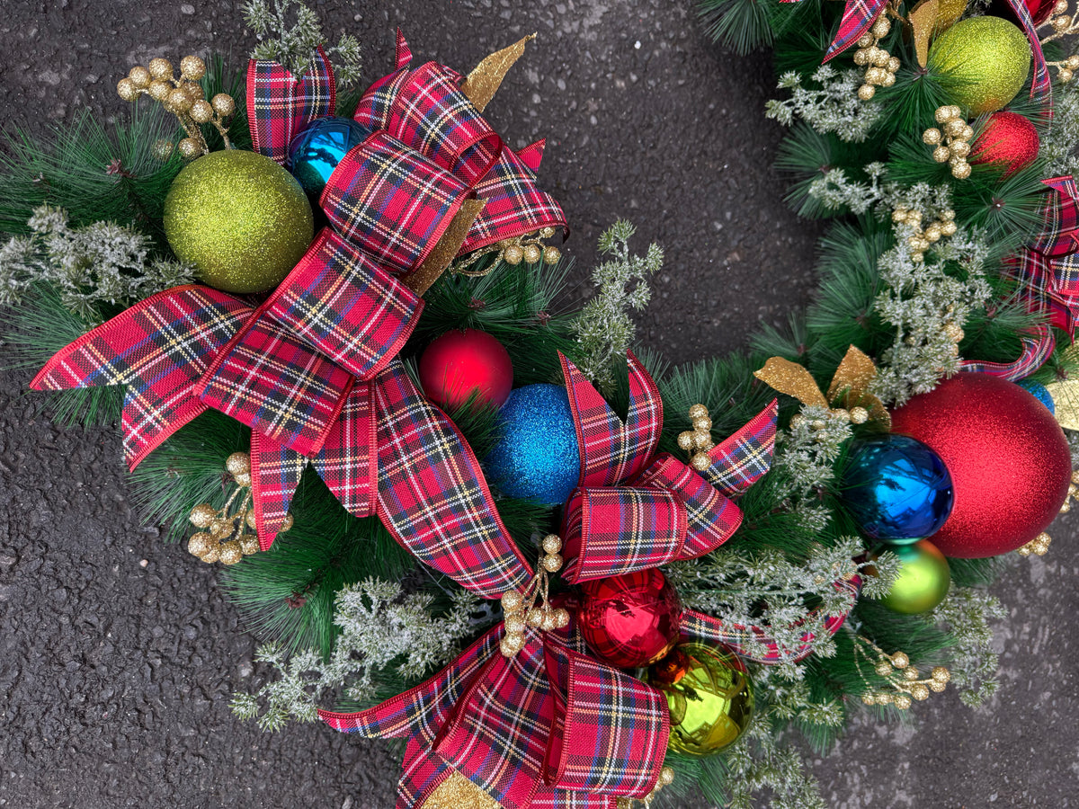 SUPER THICK DELUXE TRADITIONAL RED GREEN GOLD TARTAN 1.35metre GARLAND - PRE ORDER DESPATCH MID - LATE OCTOBER