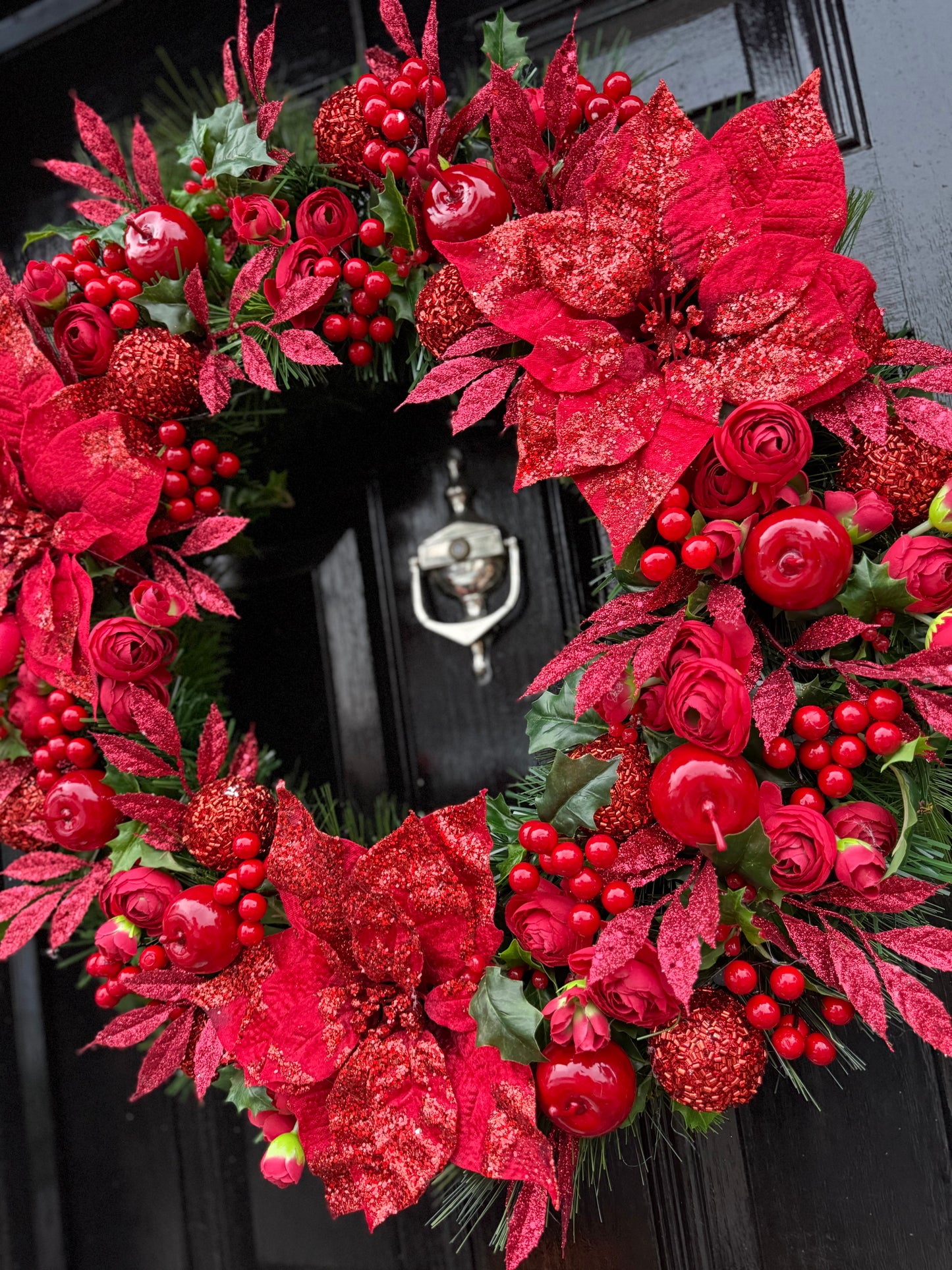 65cm DELUXE RED BERRY GIANT GLITTER POINSETTIA WREATH