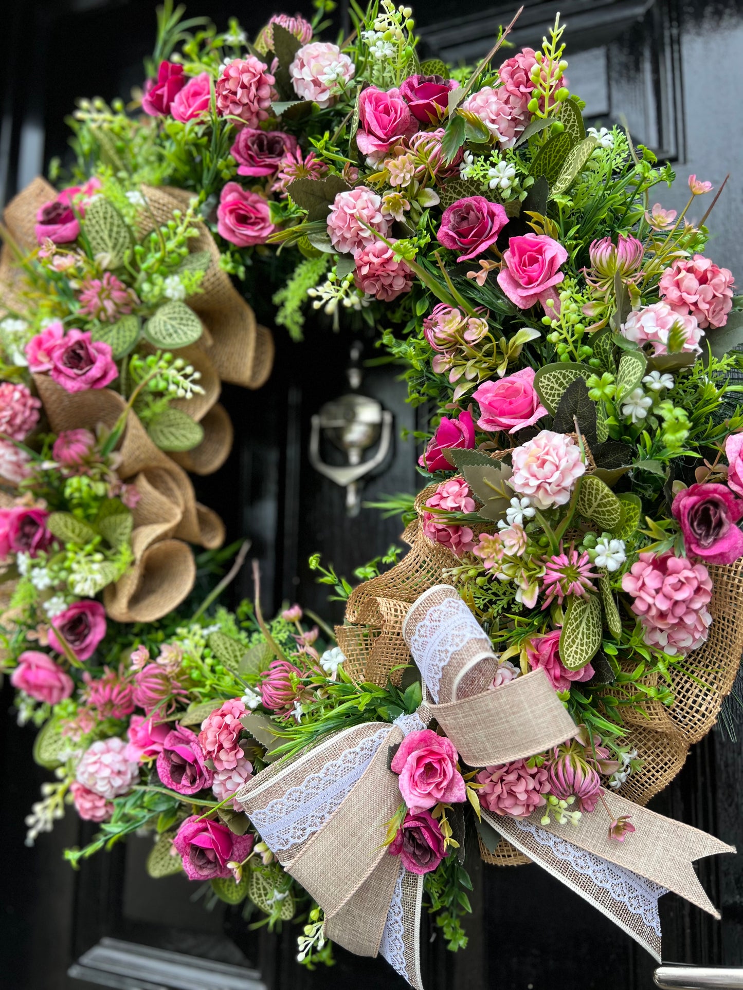 65cm VINTAGE PINKS RUSTIC MESH DELUXE MIXED FOLIAGE ANY SEASON WREATH