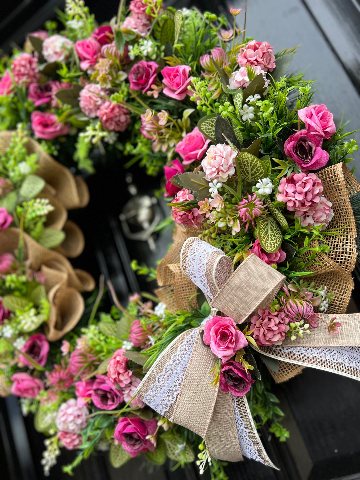 65cm VINTAGE PINKS RUSTIC MESH DELUXE MIXED FOLIAGE ANY SEASON WREATH