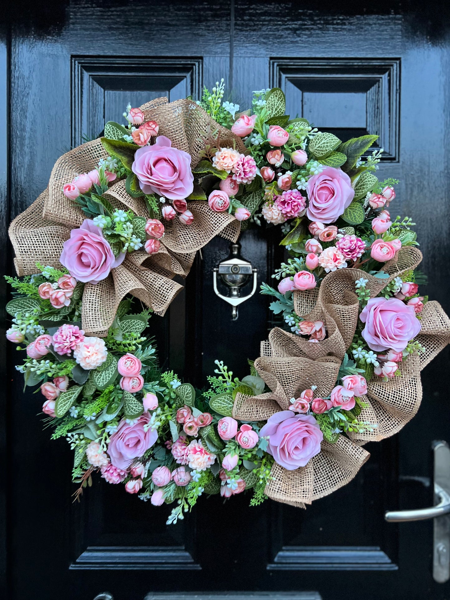 65cm VINTAGE PINK RUSTIC MESH MIXED FOLIAGE ANY SEASON WREATH