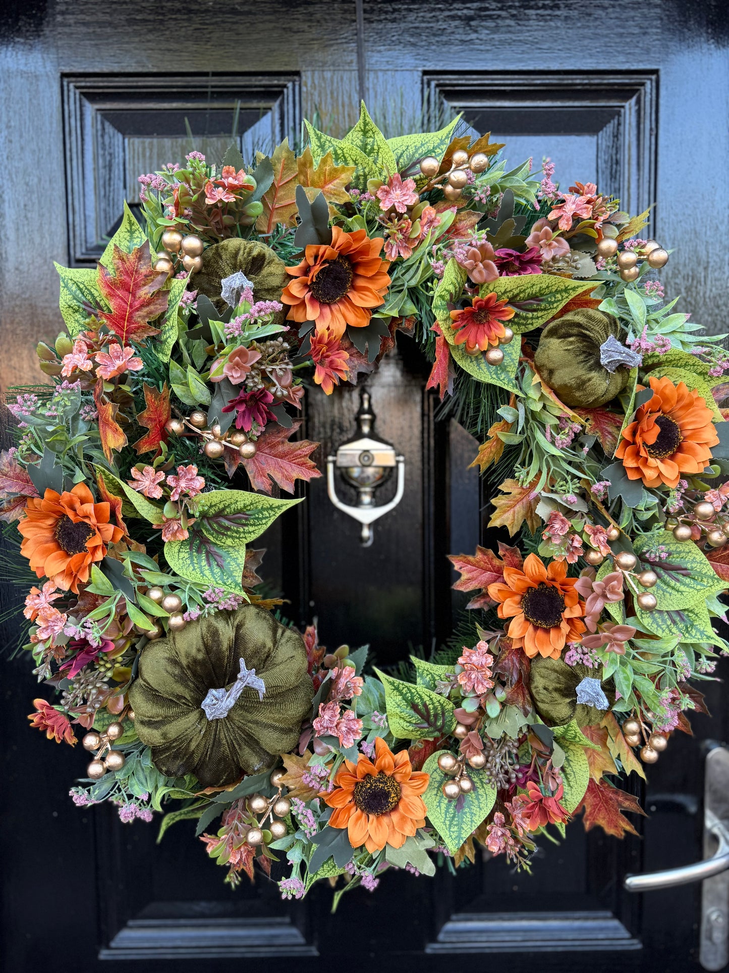 65cm DELUXE XL GREEN/ORANGE PUMPKIN MIX WOODLAND AUTUMN WREATH