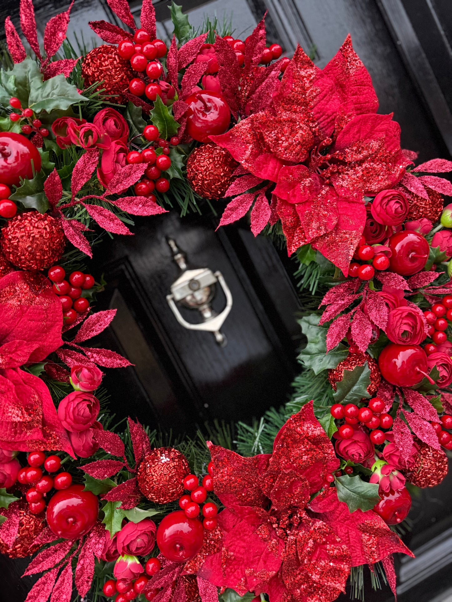65cm DELUXE RED BERRY GIANT GLITTER POINSETTIA WREATH