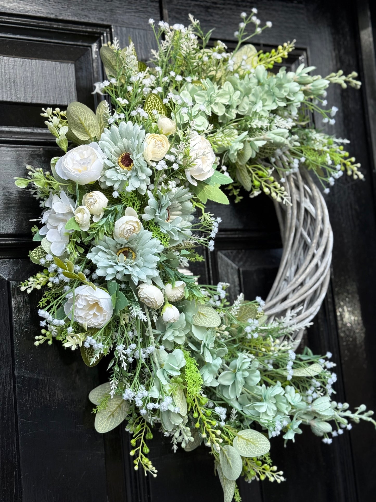 SAGE GREEN FOLIAGE COUNTRY COTTAGE ALL SEASON WICKER WREATH