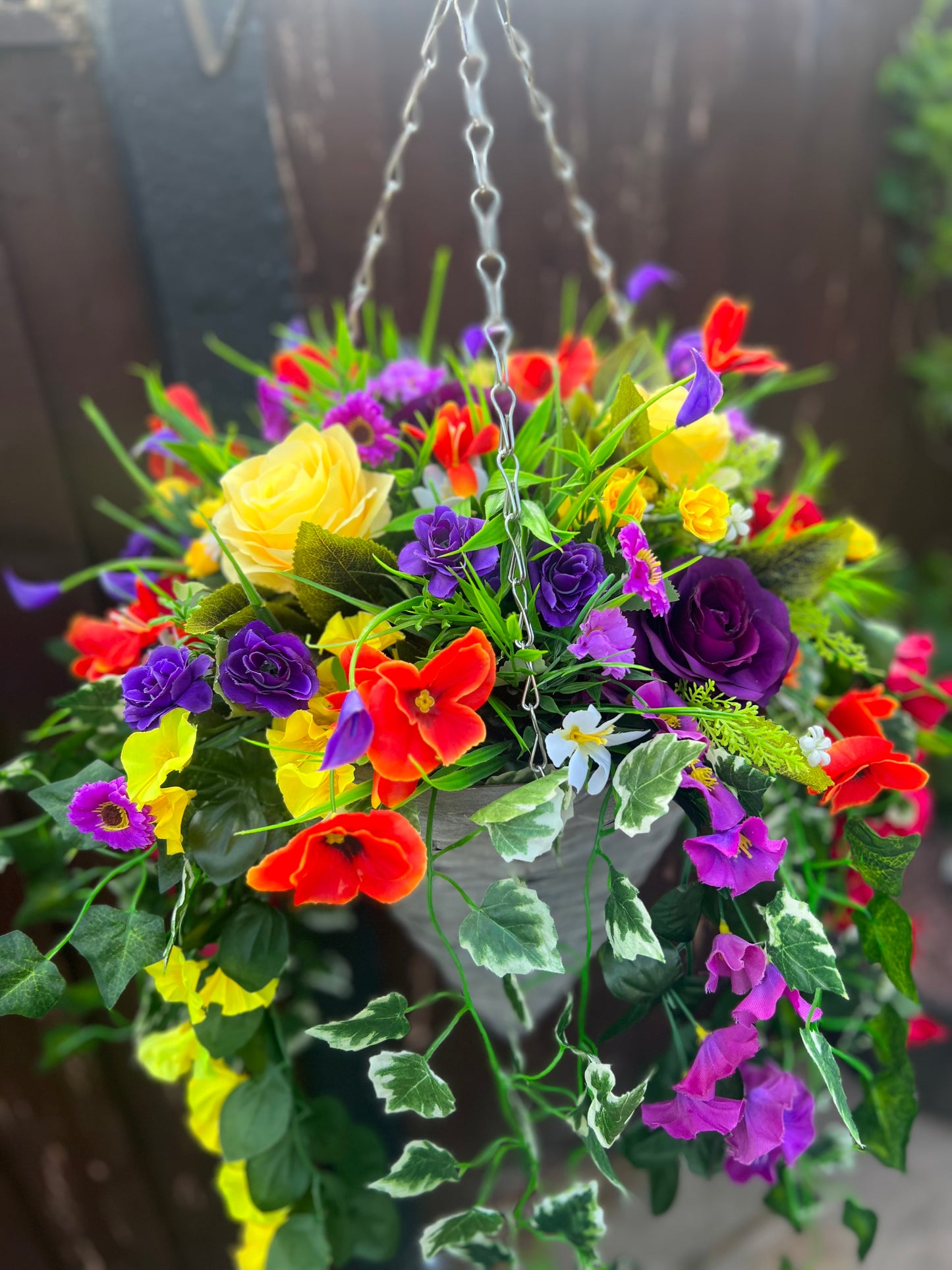 DELUXE XL HANGING BASKET MULTI MIX COLOUR 12 INCH CONE