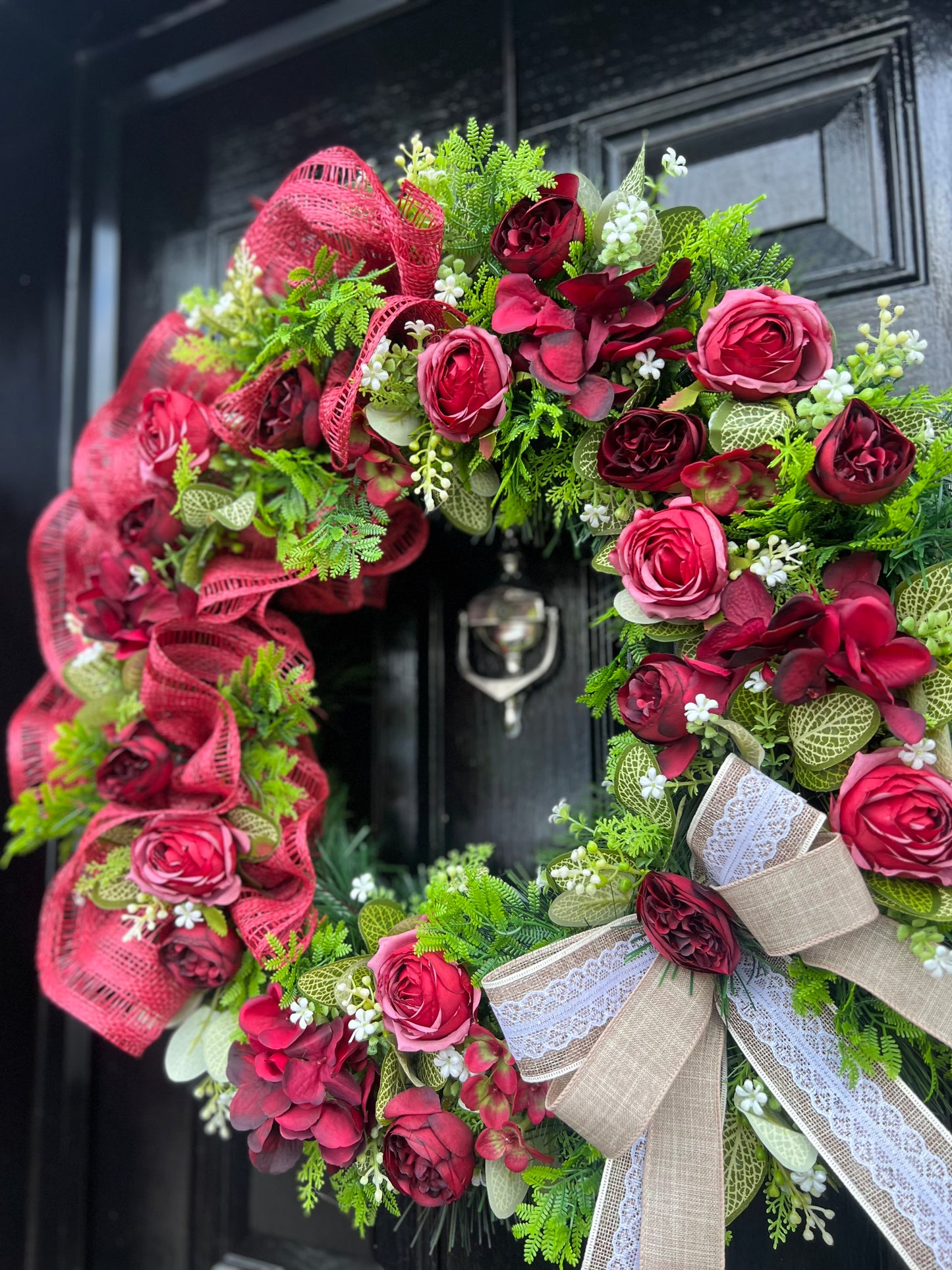 65cm VINTAGE REDS RUSTIC MESH MIXED FOLIAGE ANY SEASON WREATH