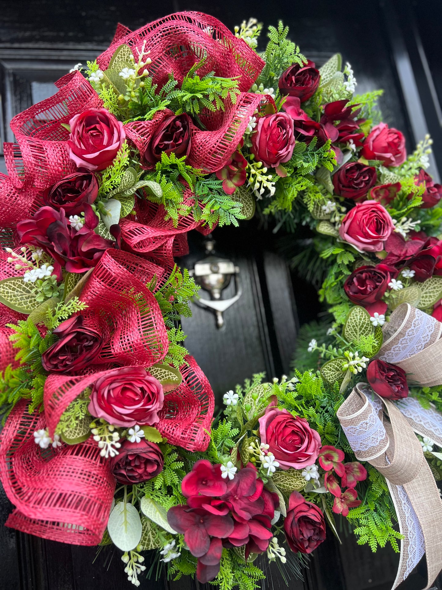 65cm VINTAGE REDS RUSTIC MESH MIXED FOLIAGE ANY SEASON WREATH
